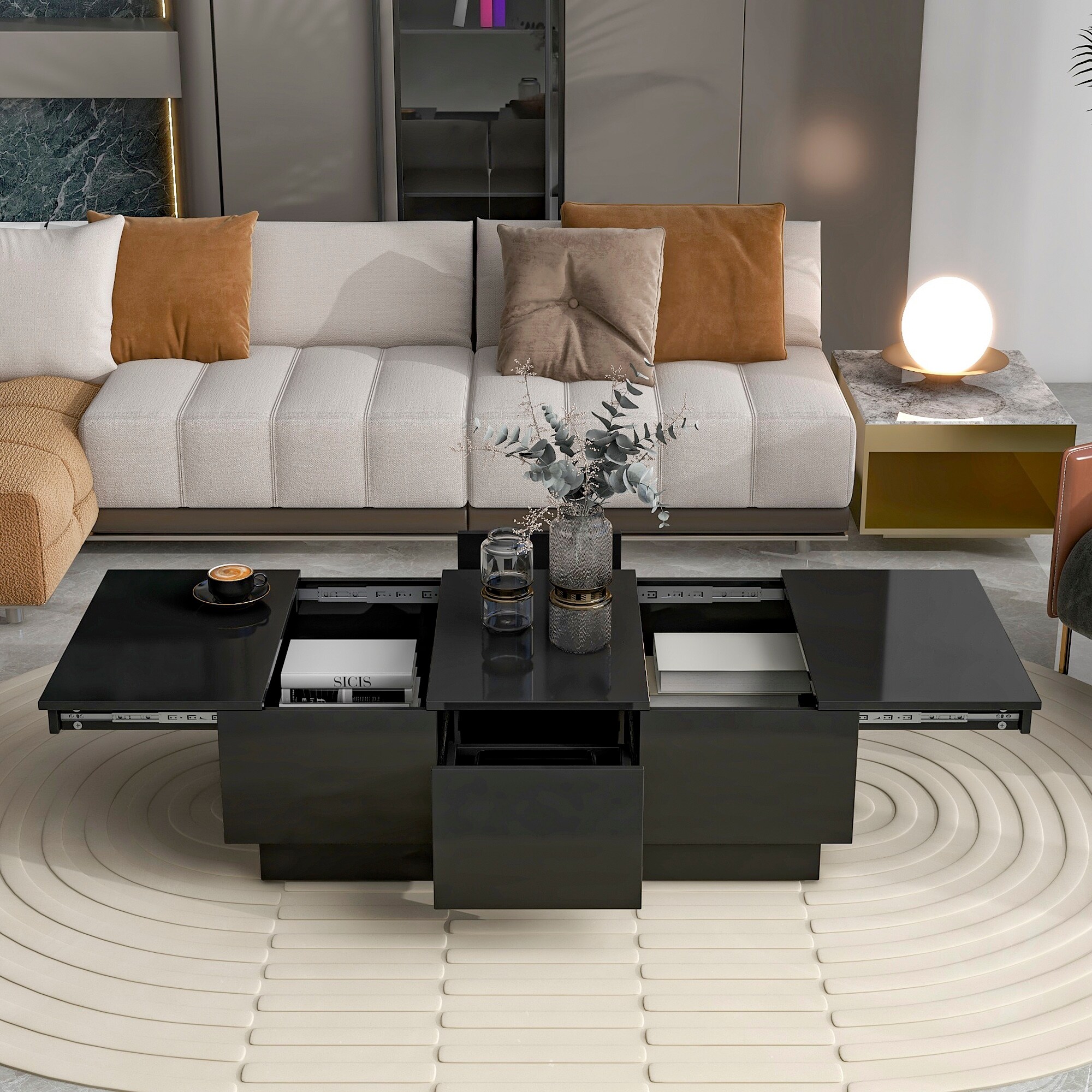 Multifunctional Coffee Table with 2 large Hidden Storage Compartment - Mycitystee
