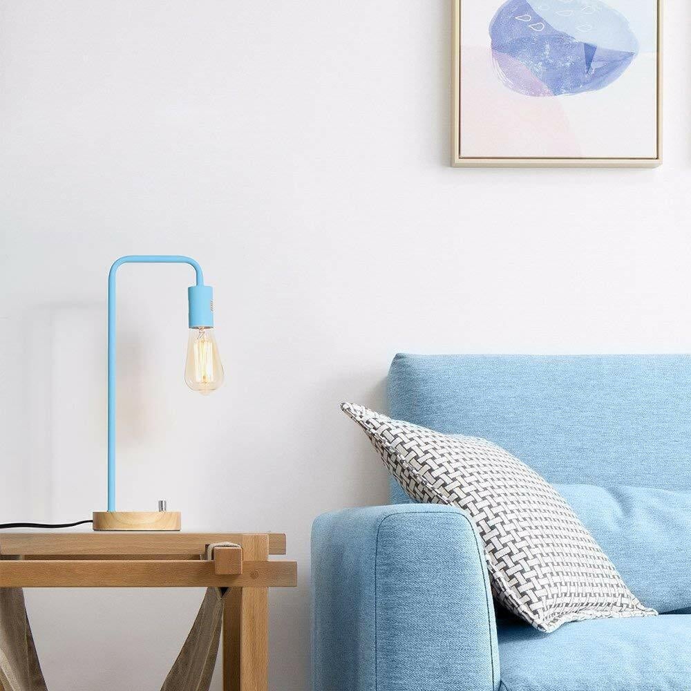 Industrial Table Lamp Wooden Night Light Blue - 5.9