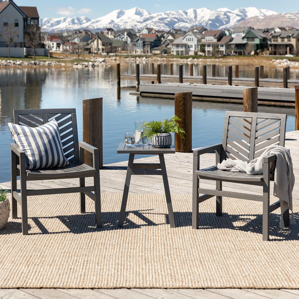 Ultimate Patio Wishlake 3 Piece Acacia Patio Conversation Set W/ 18 Inch Square End Table - Mycitystee