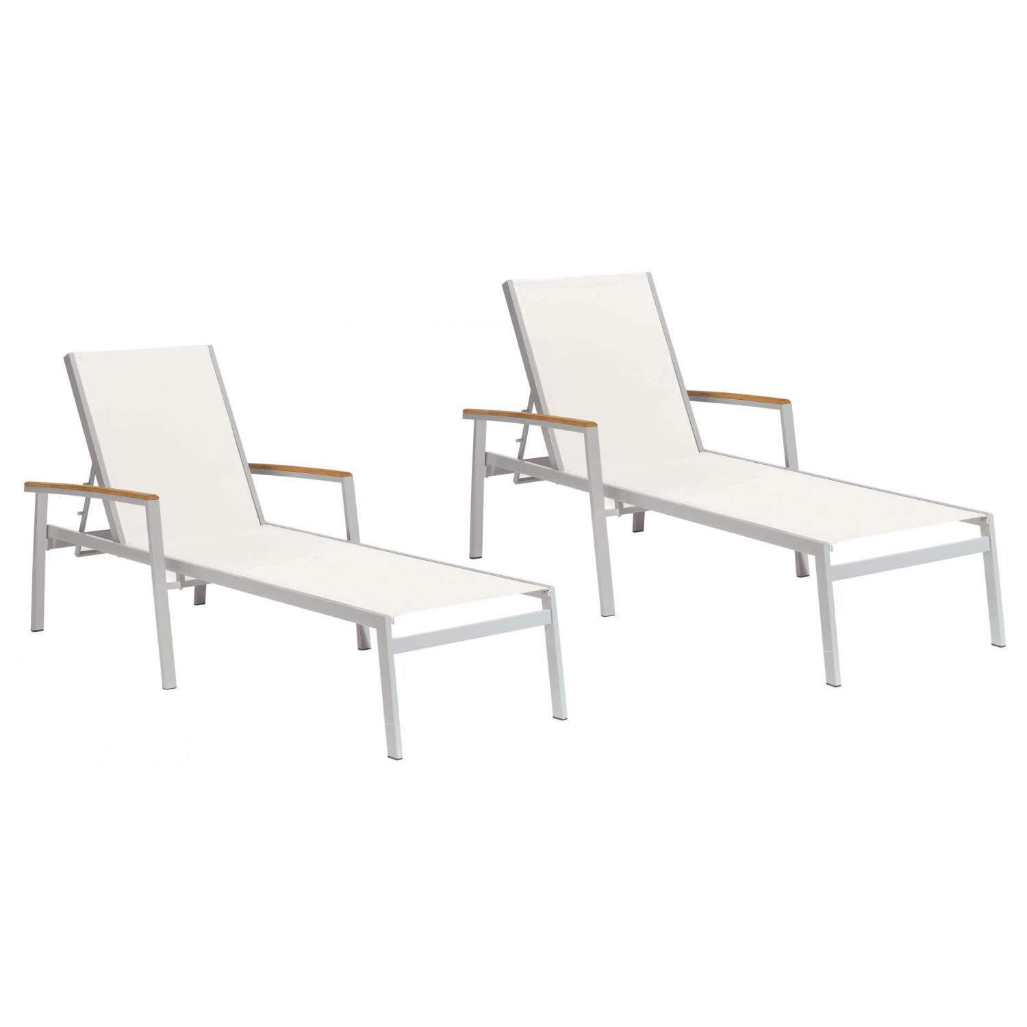 Travira 2 Piece Aluminum Patio Chaise Lounge Set W/ Natural Sling and Tekwood Natural Arm Caps By Oxford Garden - Mycitystee