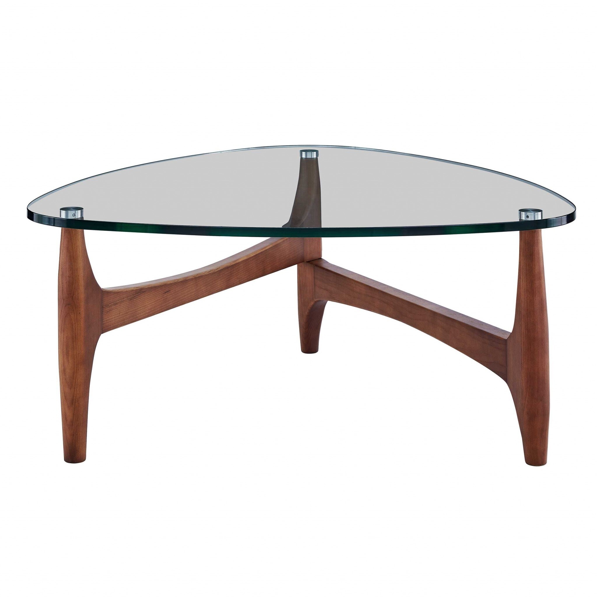 Mod Soft Triangle Clear Glass and Walnut End Table - 35.44' x 35.44' 15.75' - Mycitystee