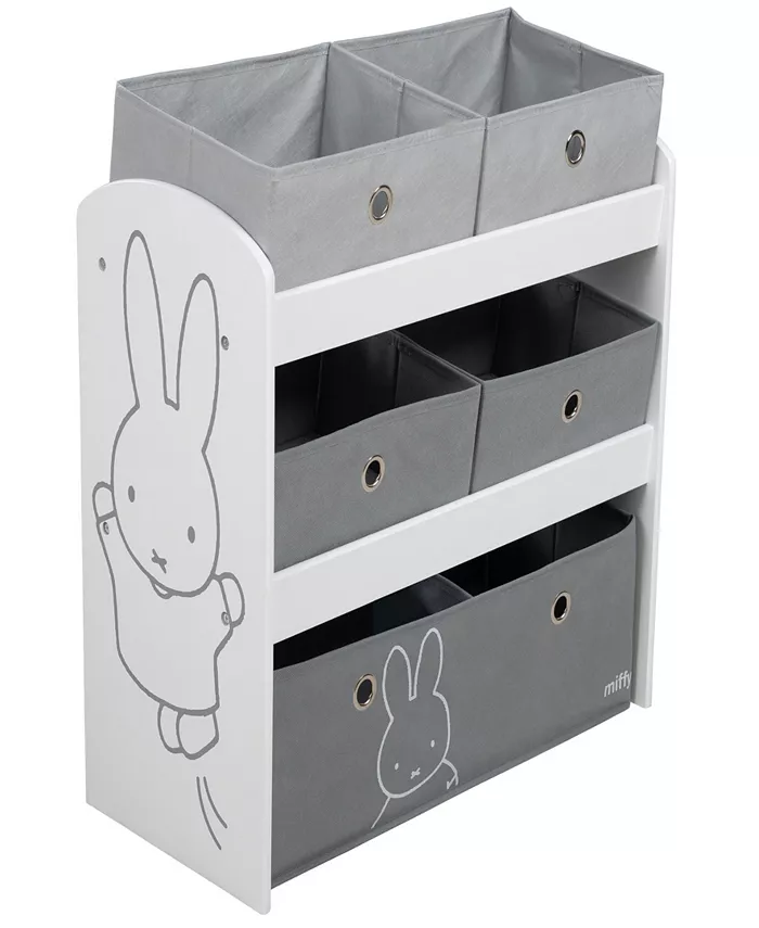 Miffy Play Shelf Roba Children's Multi Bin Toy Organizer Shelf Storage Cabinet with Fabric Boxes 5 Piece Set - Mycitystee