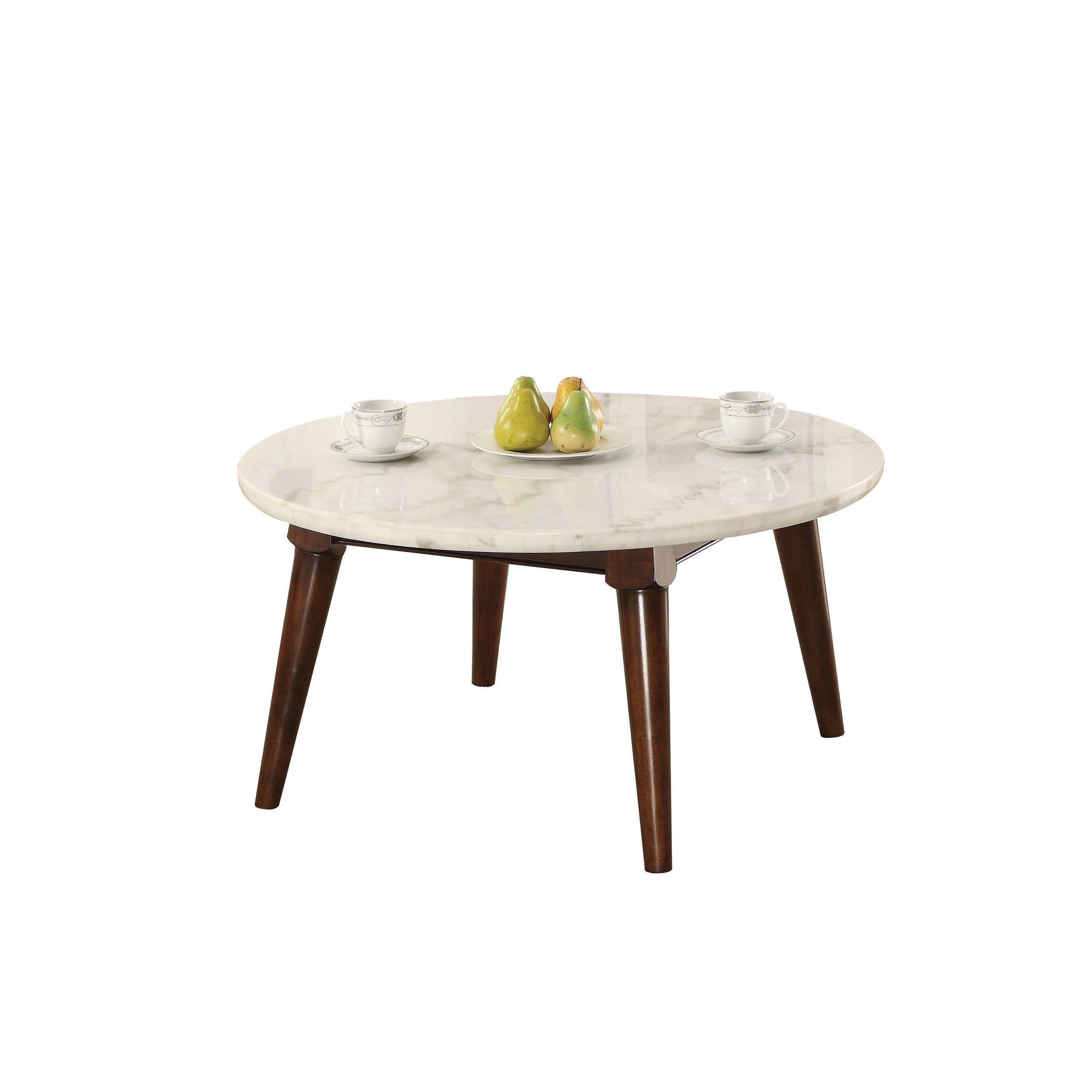 Wood Base Coffee Table with Marble Top， Walnut Brown - Mycitystee