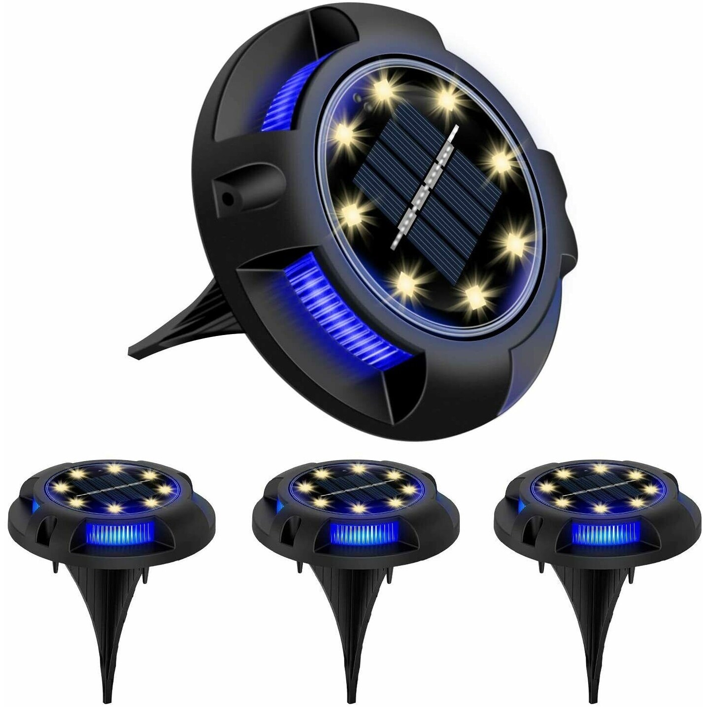 4pcs 8 LED Disk Lights Waterproof In-Ground Solar Lights， Warm Blue - Mycitystee