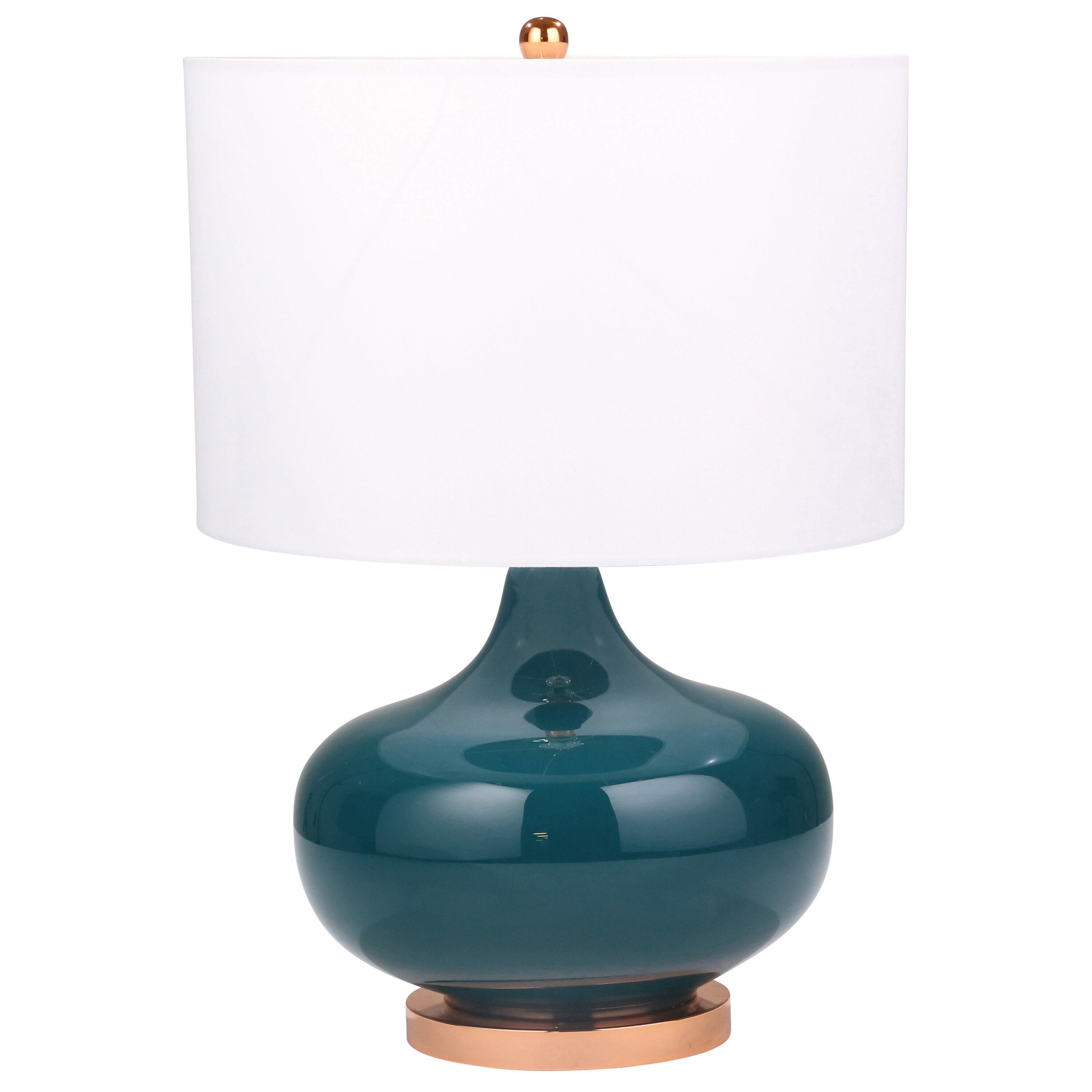Drum Fabric Shade Table Lamp with Glass Bellied Shape Support， Green - Mycitystee