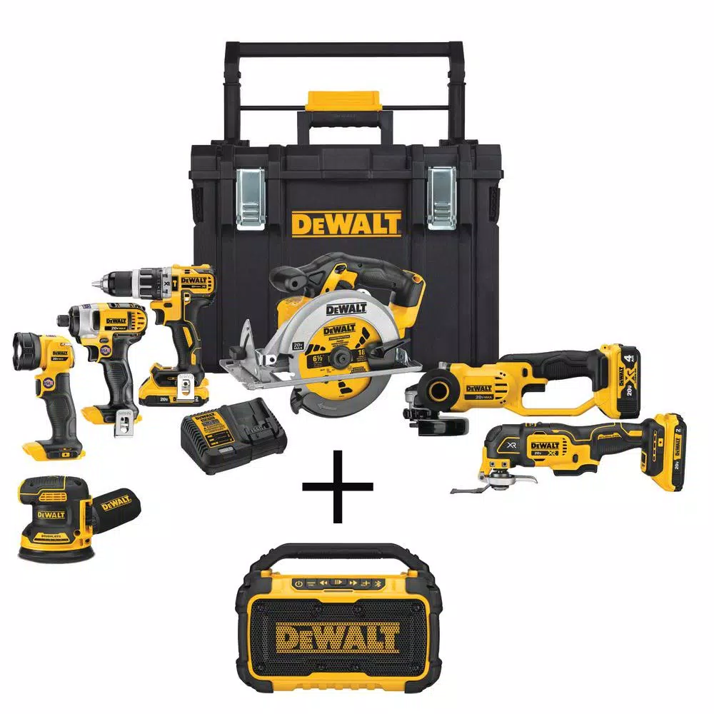 DEWALT 20-Volt MAX Cordless Combo Kit (7-Tool) with ToughSystem Case， (1) 4.0Ah Battery， (2) 2.0Ah Batteries and Speaker and#8211; XDC Depot - Mycitystee