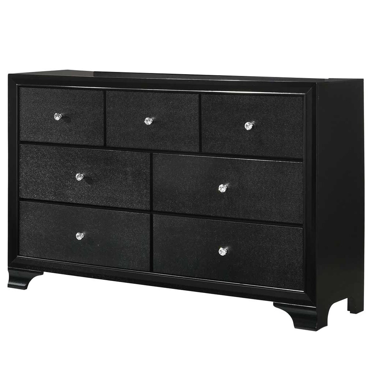 Seven Drawer Wooden Dresser with Bracket Feet and Crystal Knobs， Black - - 31269604 - Mycitystee