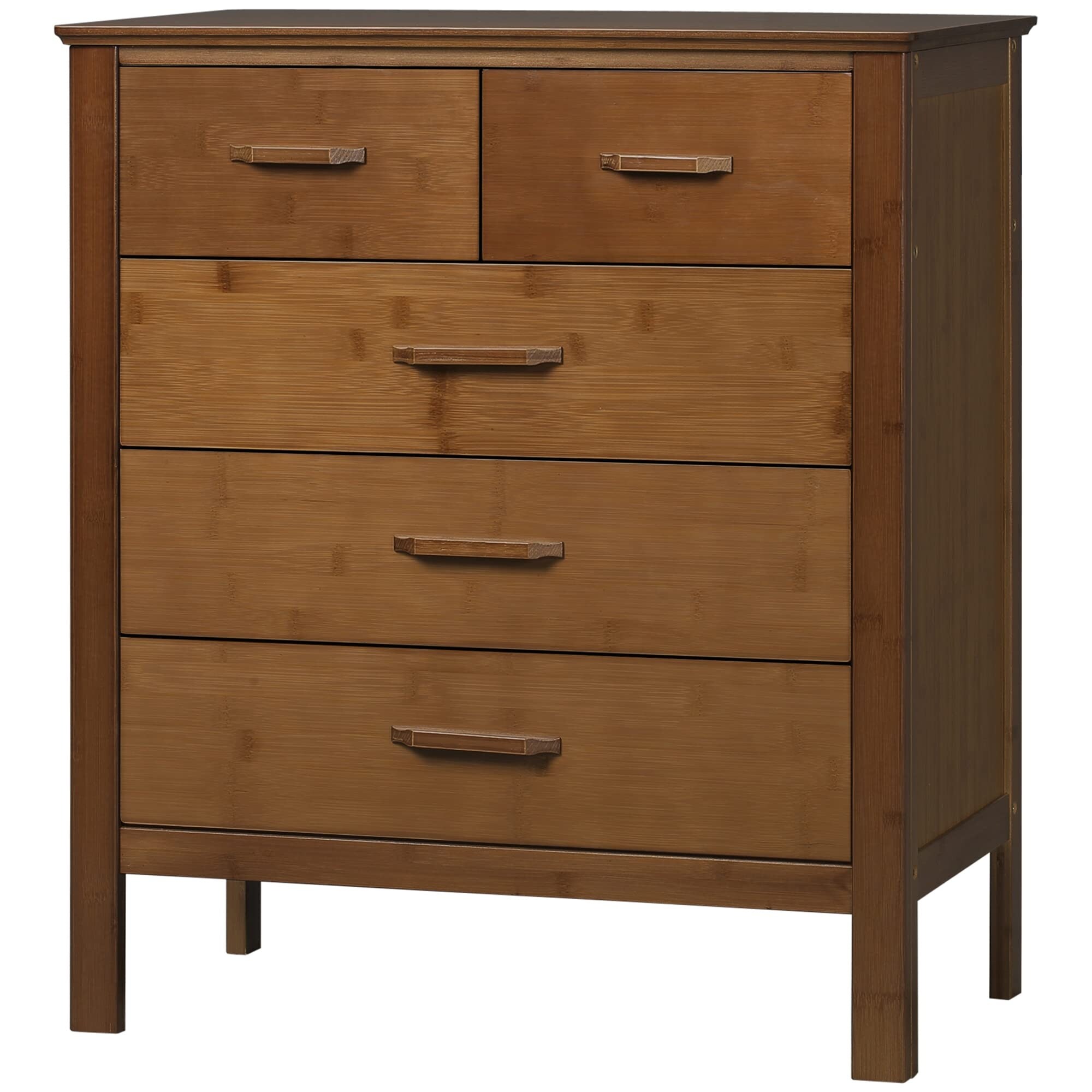 Tall Dresser for Bedroom， 5 Drawer Dresser， Chest of Drawers with Bamboo Frame， Brown - as picture - - 37668691 - Mycitystee