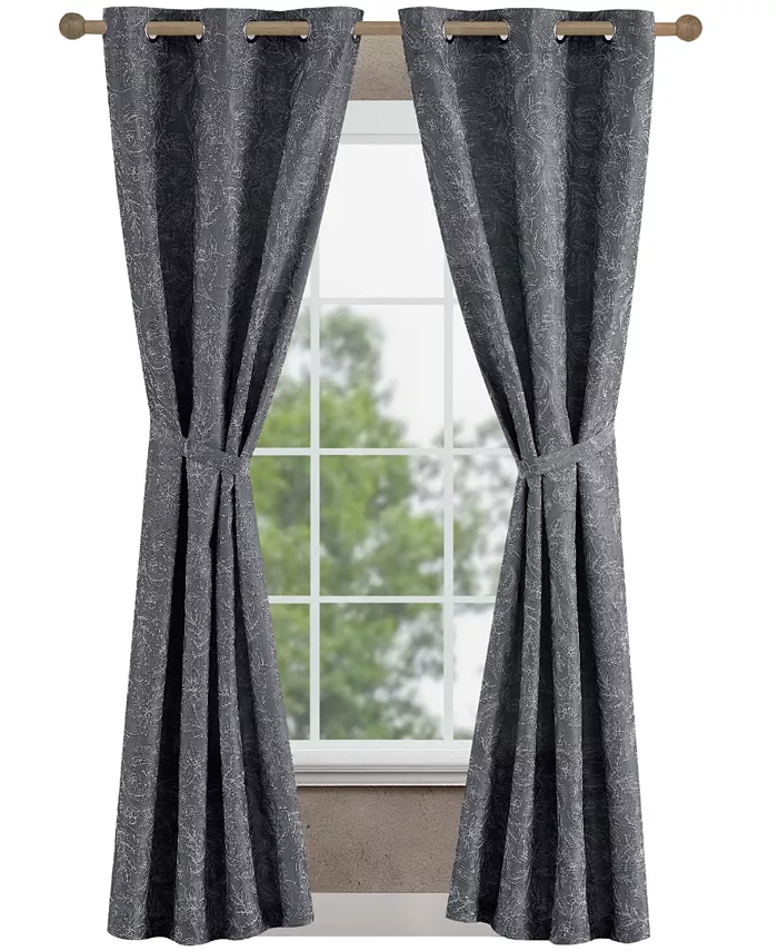 Jessica Simpson Groovy Paisley Textured Blackout Grommet Window Curtain Panel Pair with Tiebacks Collection - Mycitystee