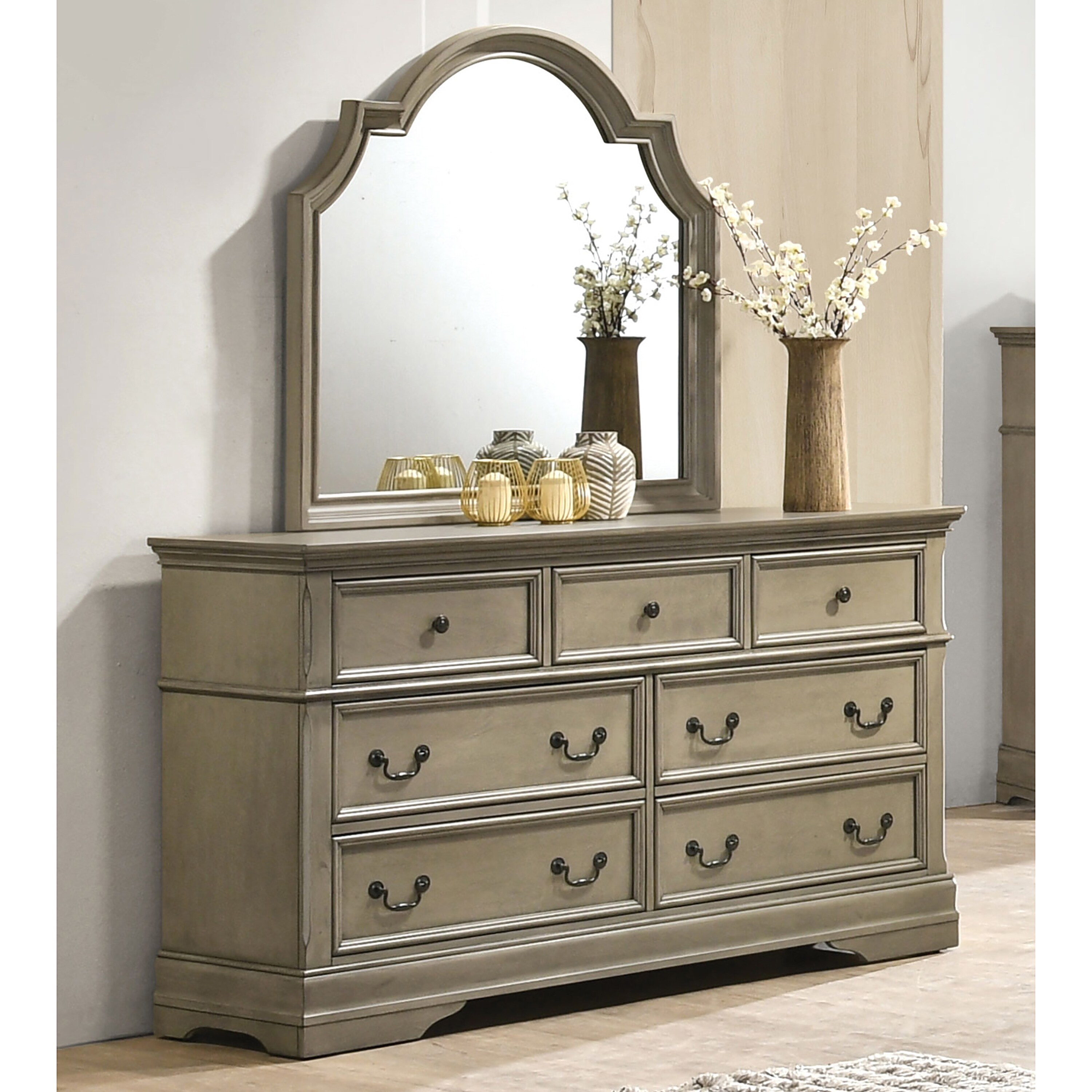 Furniture of America Aalia Antique Warm Grey 7-Drawer Dresser Mirror - - 35633883 - Mycitystee