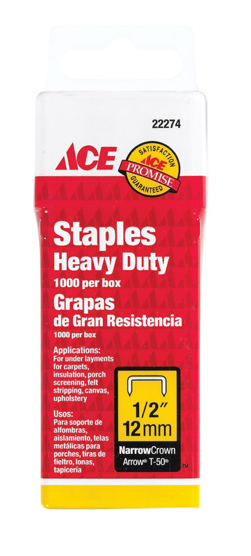 Ace T50 1/2 in. L Narrow Crown Heavy Duty Staples 1000 pk - Mycitystee