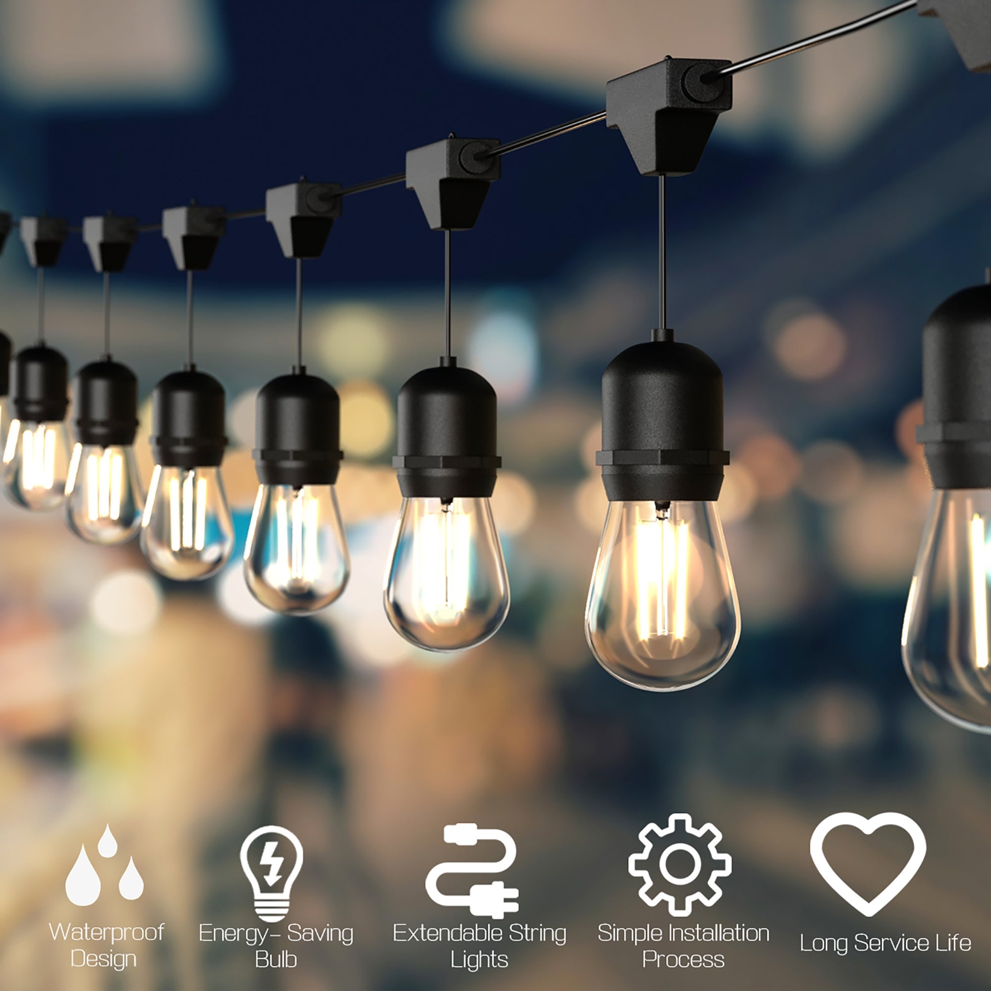 Outdoor LED String Lights Commercial Grade Weatherproof Patio Lights - Black Shopping - The Best Deals on String Lights | 37275373 - Mycitystee