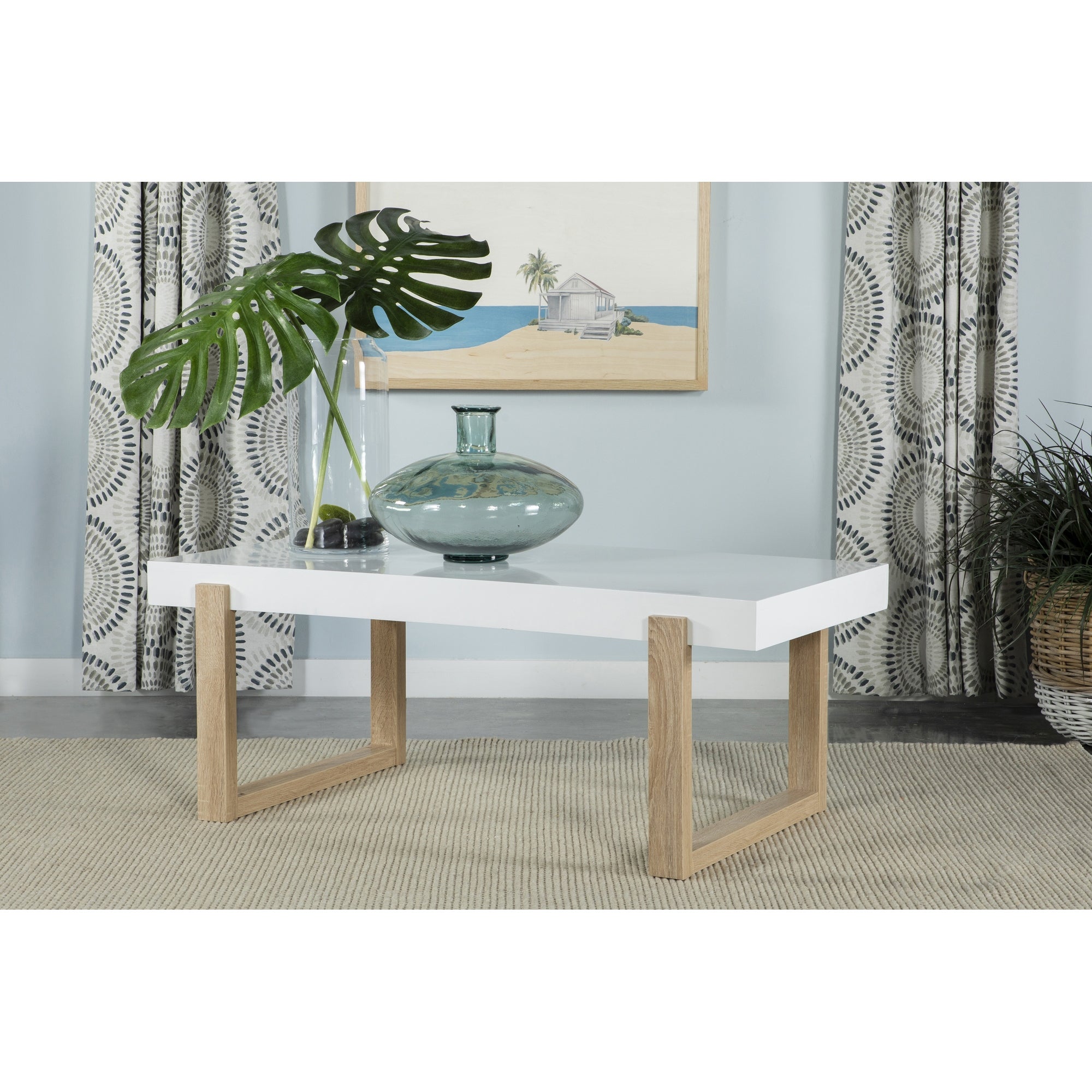 Gwen White High Gloss and Natural Coffee Table - Mycitystee