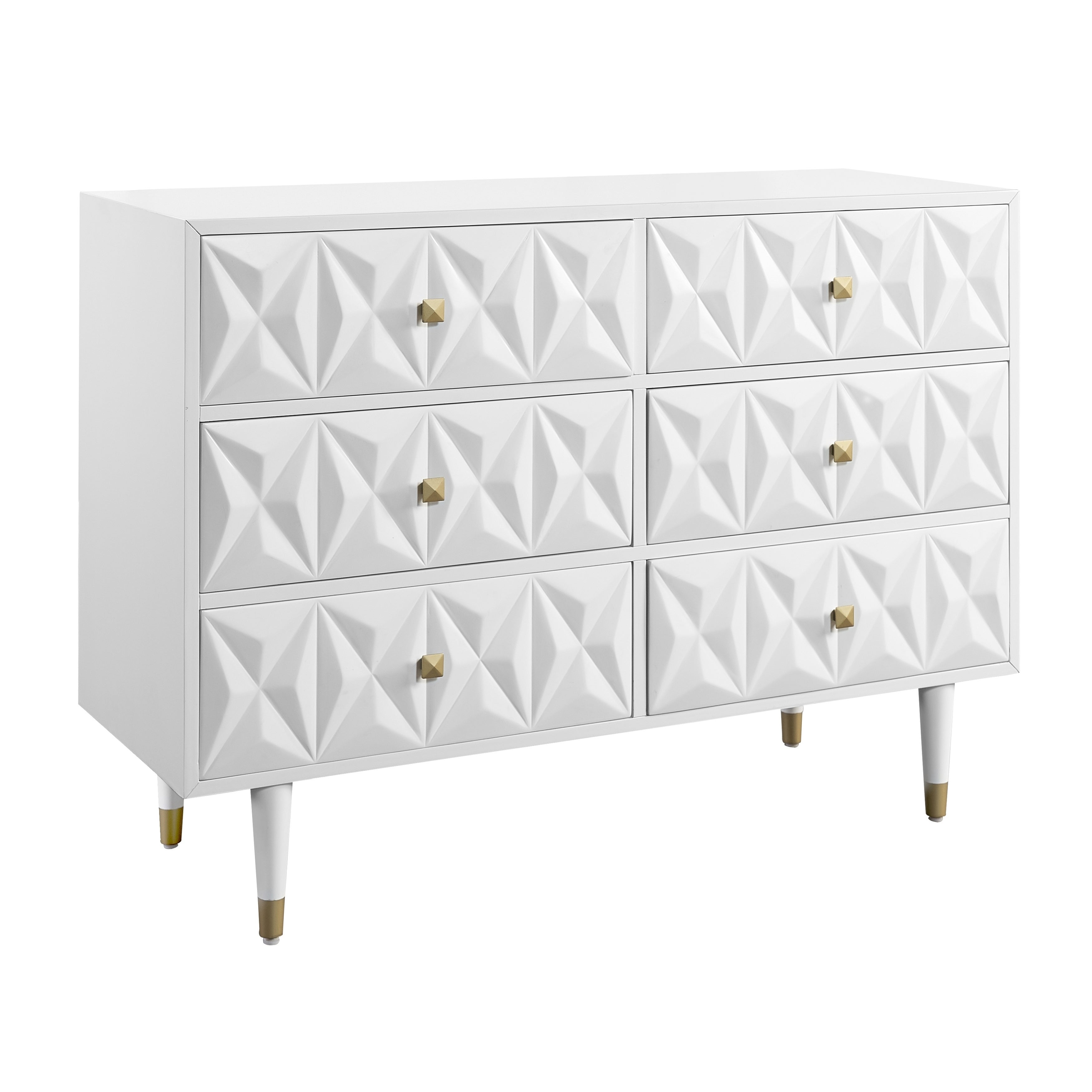 Modern Style Wooden Dresser with Six Storage Drawers， White and Gold - - 29548174 - Mycitystee