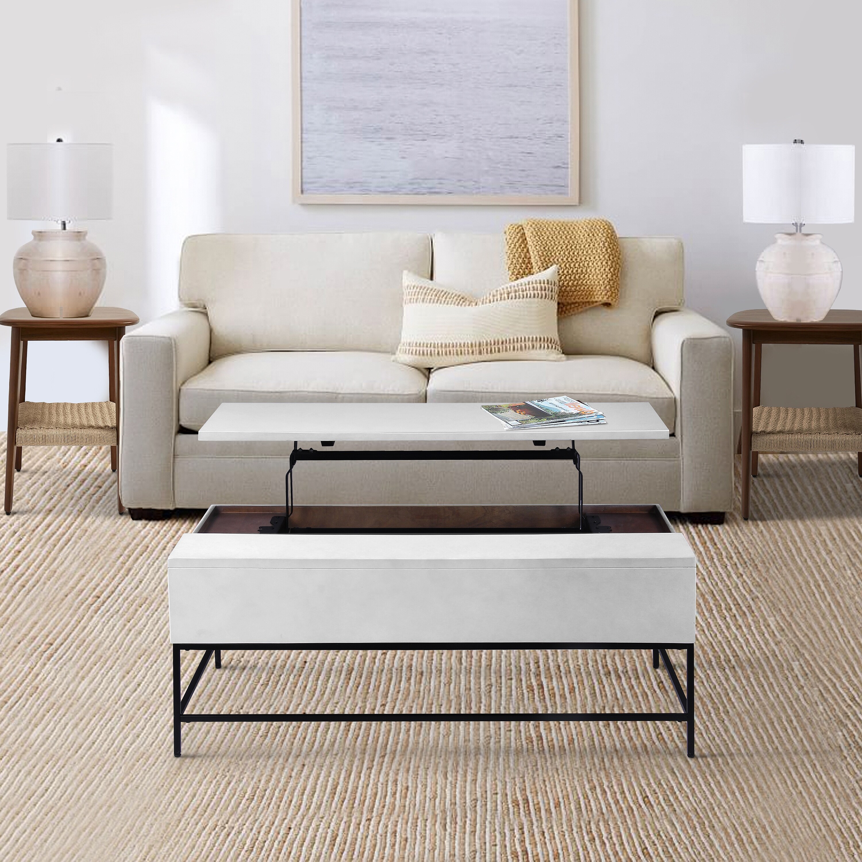 45 Inch Rectangular Mango Wood Coffee Table with Lift Top Storage - Mycitystee
