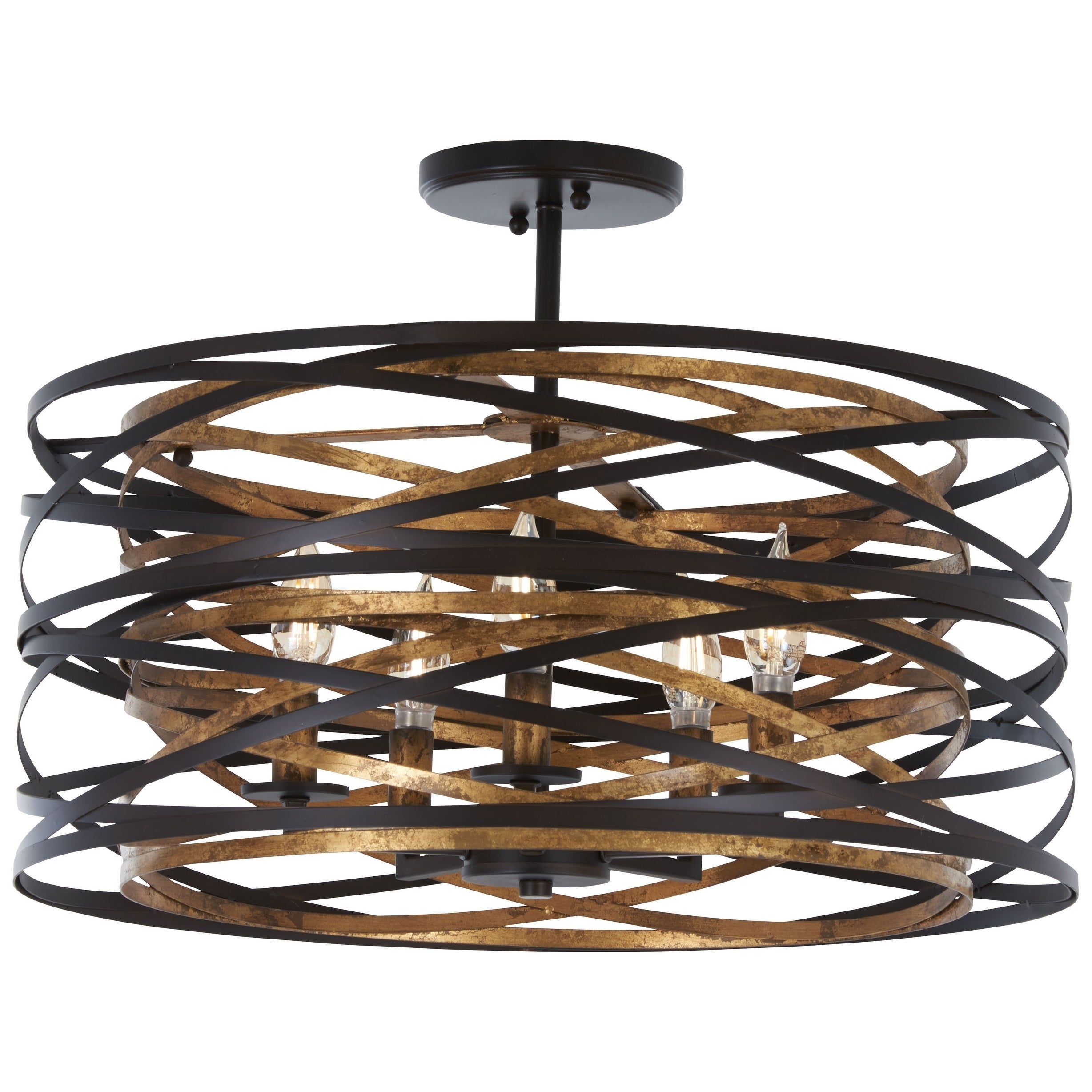 Minka-Lavery Vortic Flow 5-Light Semi-Flush/Pendant -Contemporary， Dark Bronze with Mosaic Gold Finish - Mycitystee