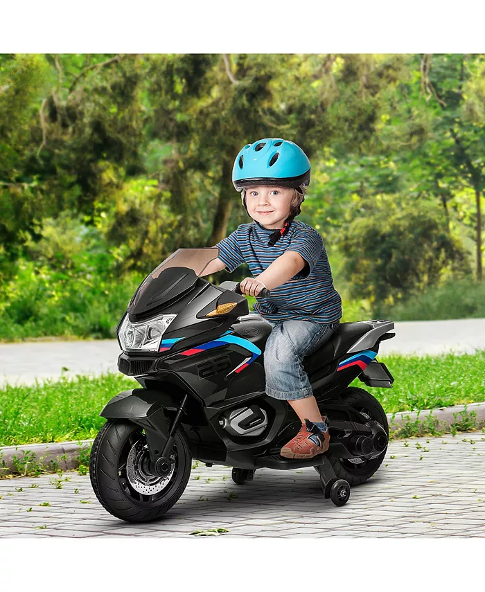 Aosom 12V Kids Electric Motorcycle with Training Wheels， Roaring Engine Design Battery Power Motorbike for Ages 3-8， High-Traction at 3.7 Mph Top Spee - Mycitystee