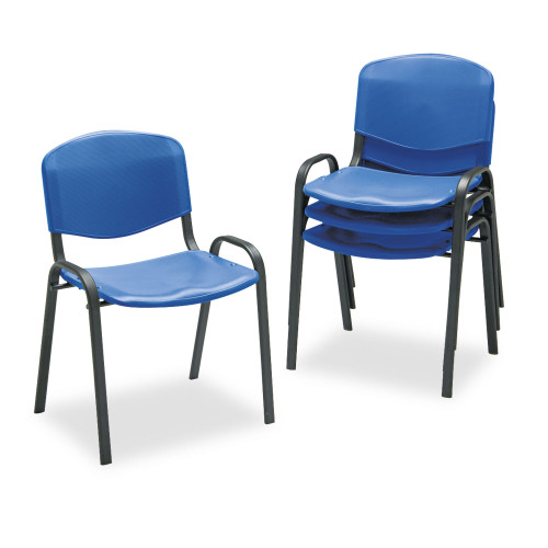Safco Stacking Chair， Supports Up to 250 lb， Blue Seat/Back， Black Base， 4/Carton (4185BU) - Mycitystee