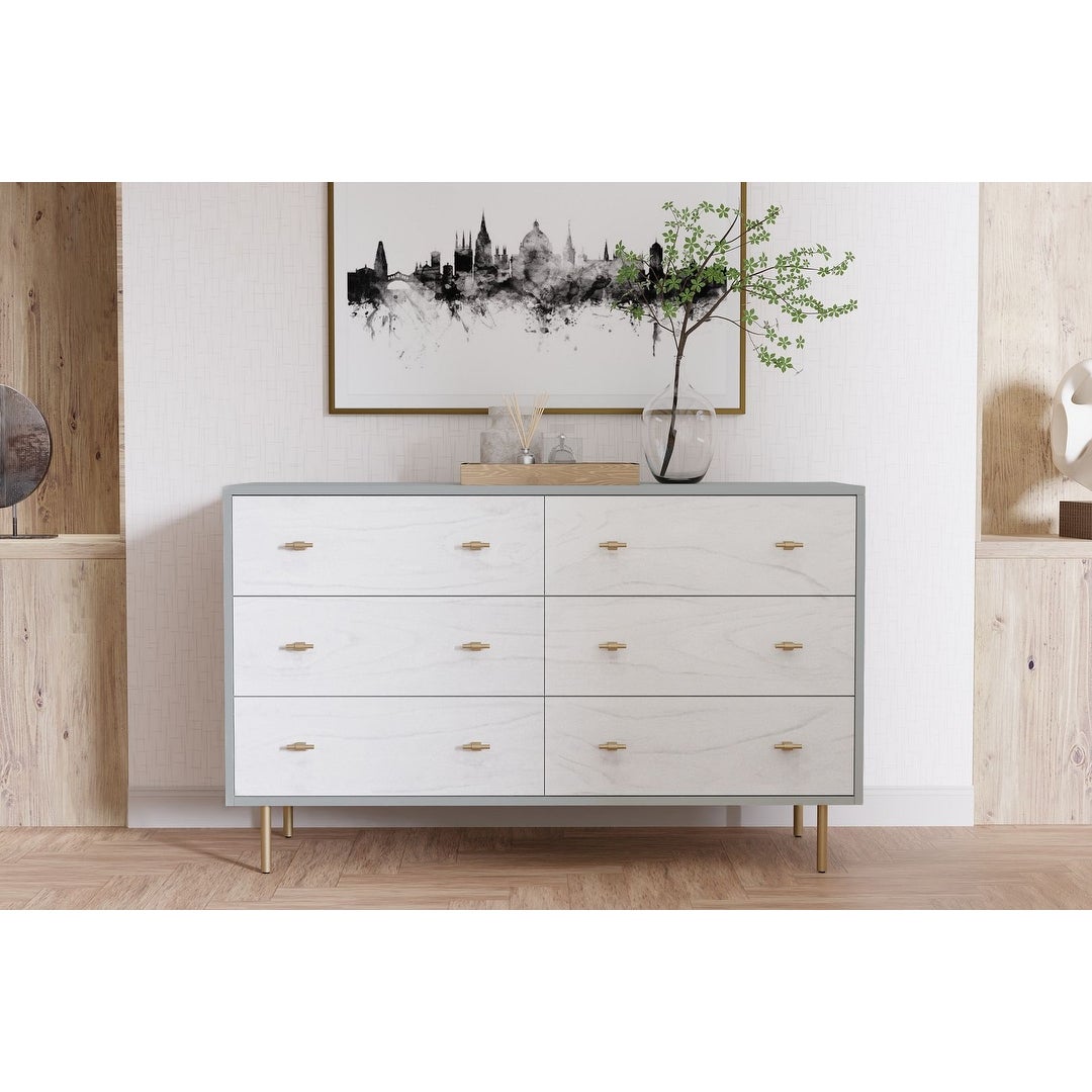Origins by Alpine Saige Wood 6 Drawer Dresser in Weathered White-Gray - - 37253187 - Mycitystee