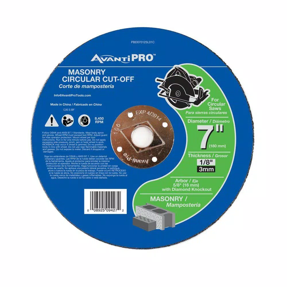 Avanti Pro 7 in. x 1/8 in. x 5/8 in. Masonry Cut-Off Disc and#8211; XDC Depot - Mycitystee