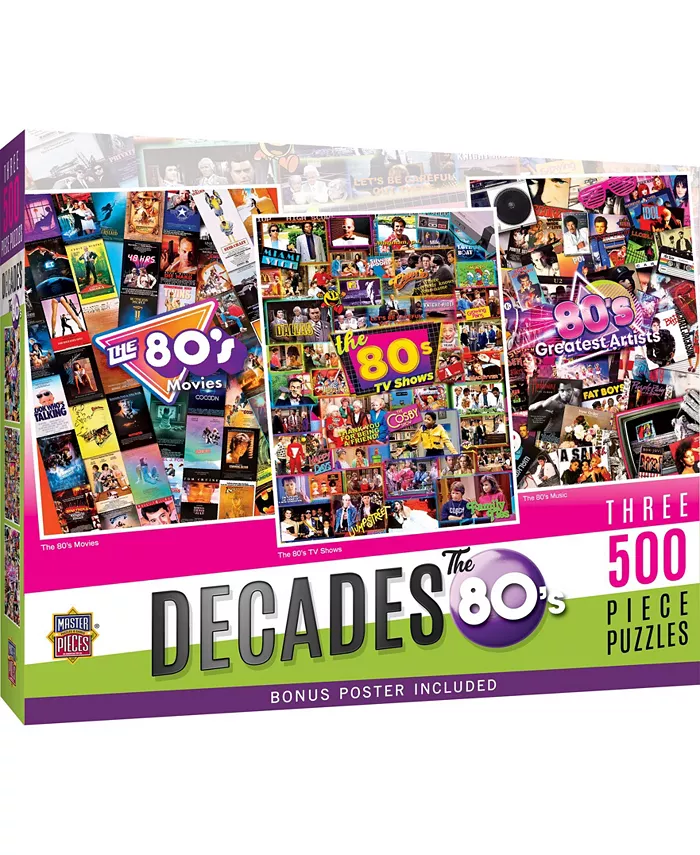 MasterPieces Puzzles Decades - The 80's 3-Pack 500 Piece Adult Jigsaw Puzzle - Mycitystee