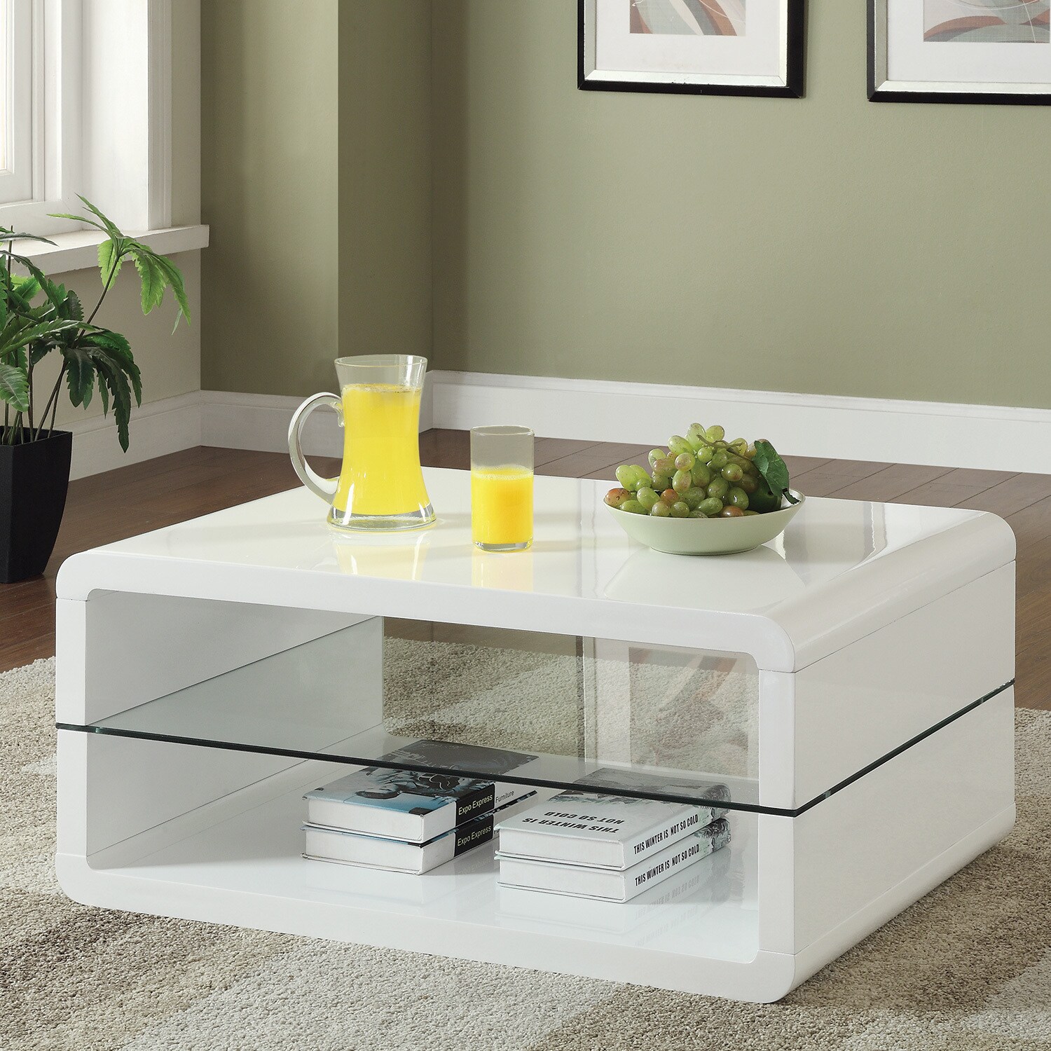 Coaster Furniture Elana Glossy White Rectangle 2-shelf Coffee Table - Mycitystee