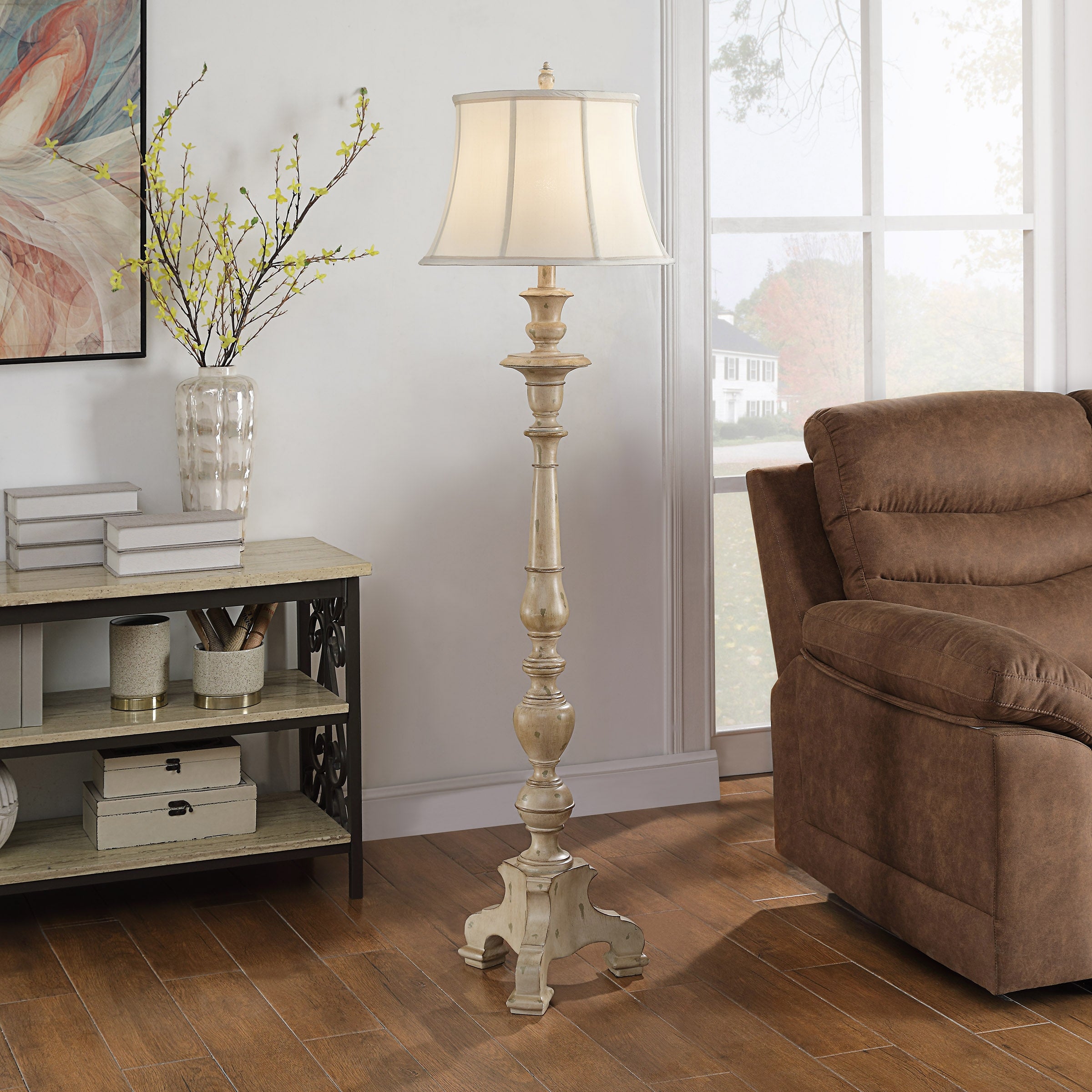 StyleCraft Jane Seymour Yorktown White Floor Lamp - Ivory Fabric Shade - Mycitystee
