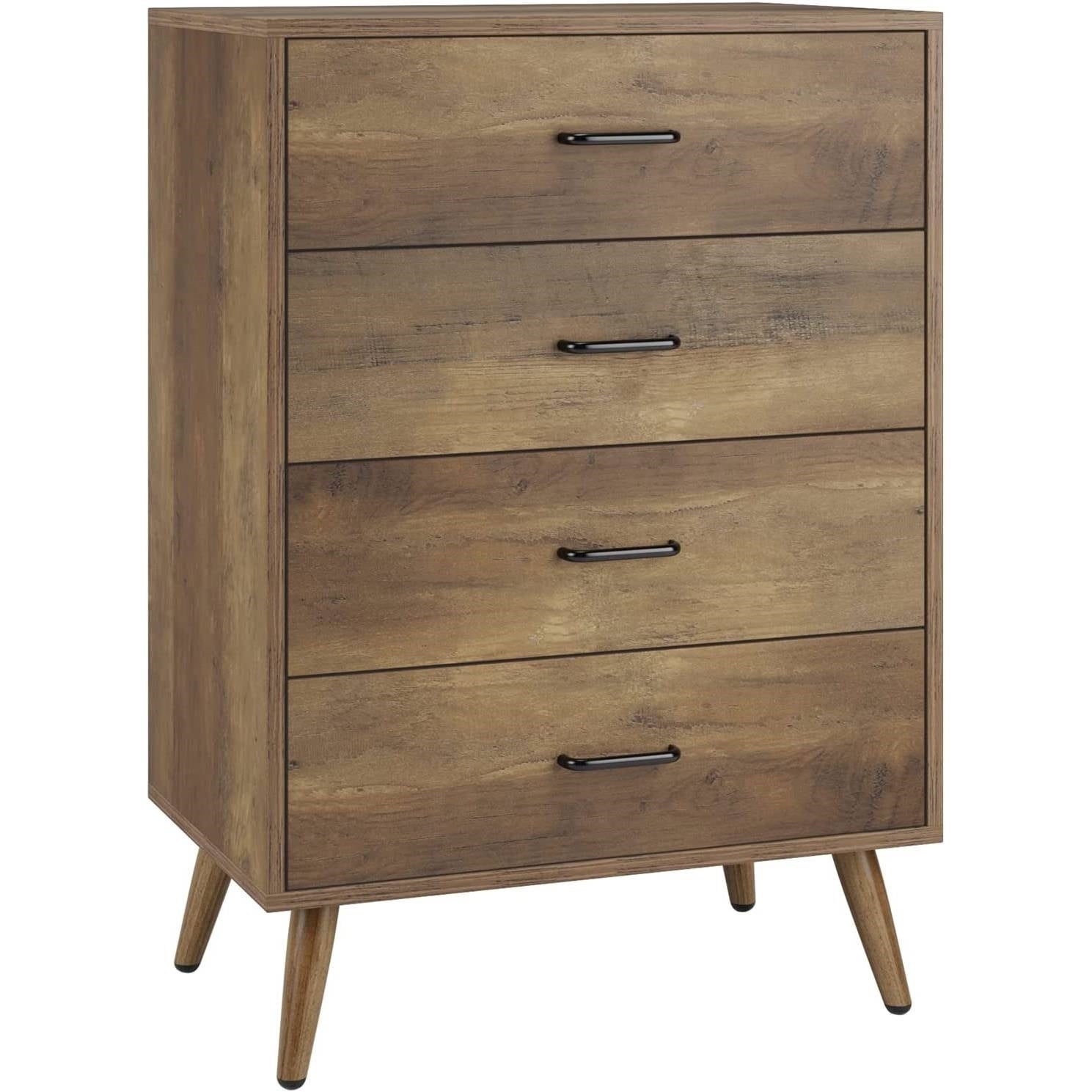 Modern Scandinavian Mid-Century 4-Drawer Chest Cabinet in Brown Wood Finish - - 36215005 - Mycitystee