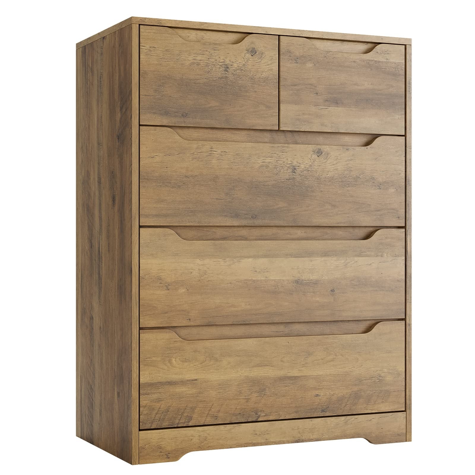 Modern 5 Drawer Dresser， Chest of Drawers with Storage， Wood Clothing Organizer with Cut-Out Handles， Accent Storage Cabinet - - 37668540 - Mycitystee
