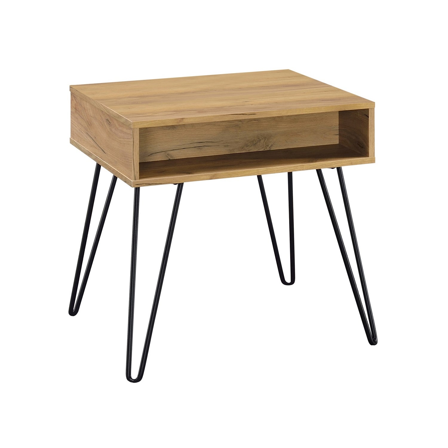 1 Shelf End Table with Metal Legs in Golden Oak and Black - Mycitystee