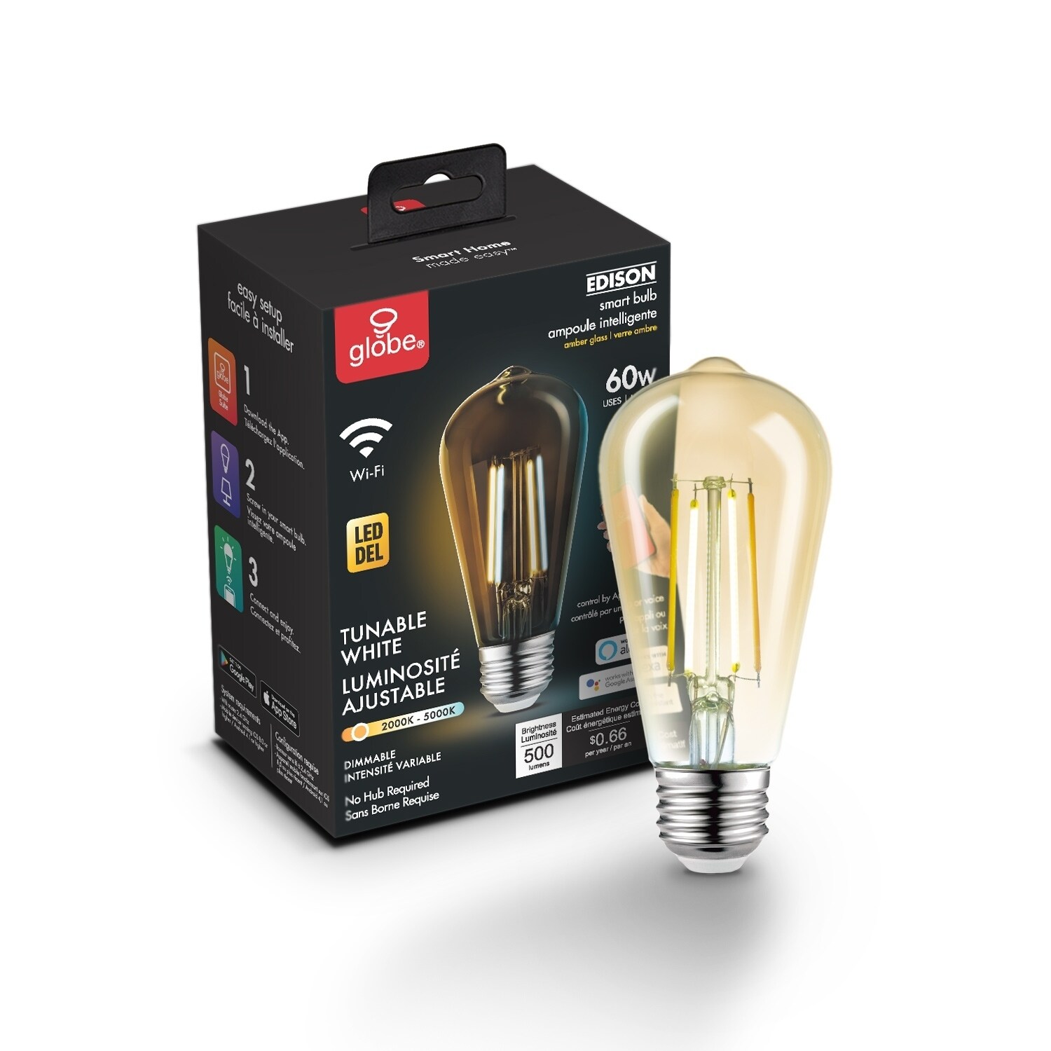 Wi-Fi Smart Vintage Filament Tunable Amber Glass LED Bulb ST19 E26 - Clear - Mycitystee