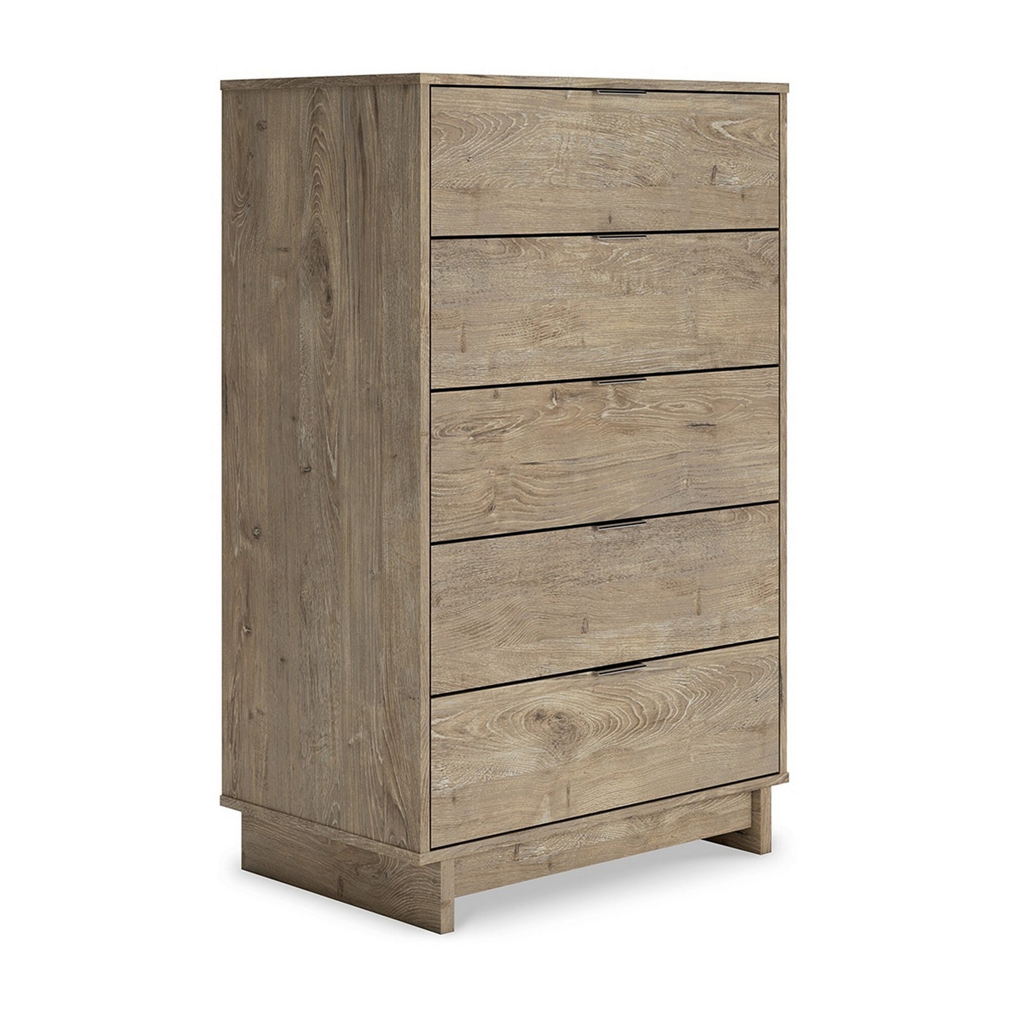 Fervor 48 Inch 5 Drawer Tall Dresser Chest， Natural Brown， Brushed Nickel - - 37962423 - Mycitystee