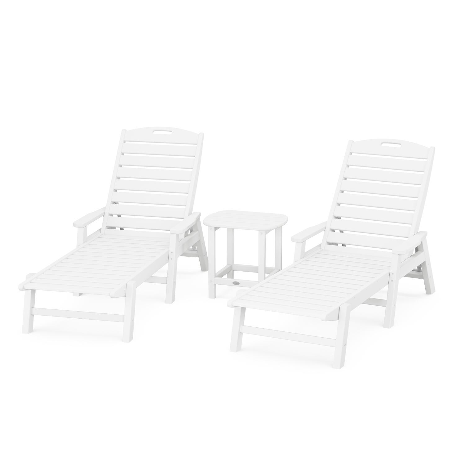POLYWOOD Nautical 3-Piece Chaise Lounge W/Arms Set W/South Beach 18 Inch Side Table - Mycitystee