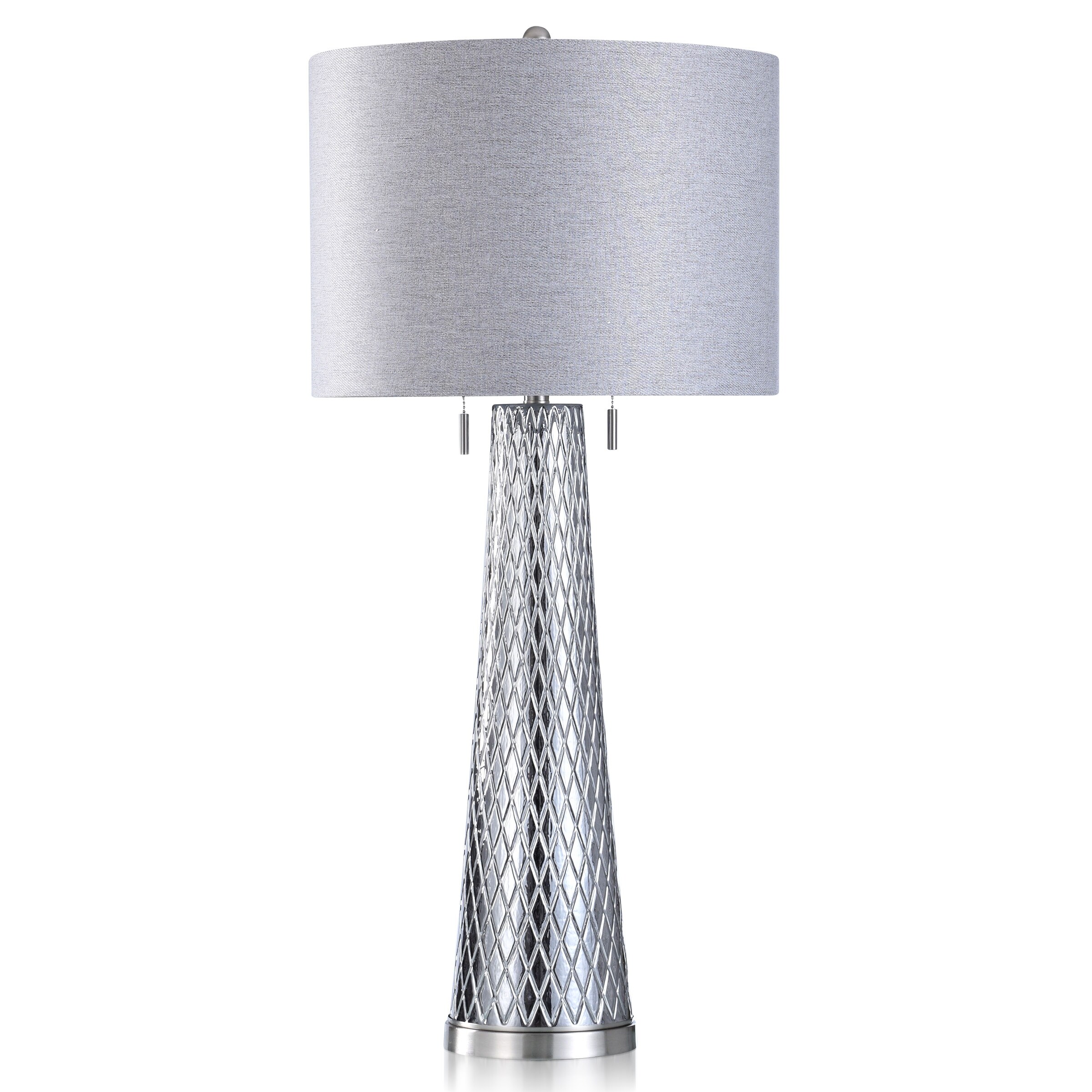 Elyse - Diamond Plate Textured Glass Body Table Lamp - Heathered Grey Designer Shade - Mycitystee