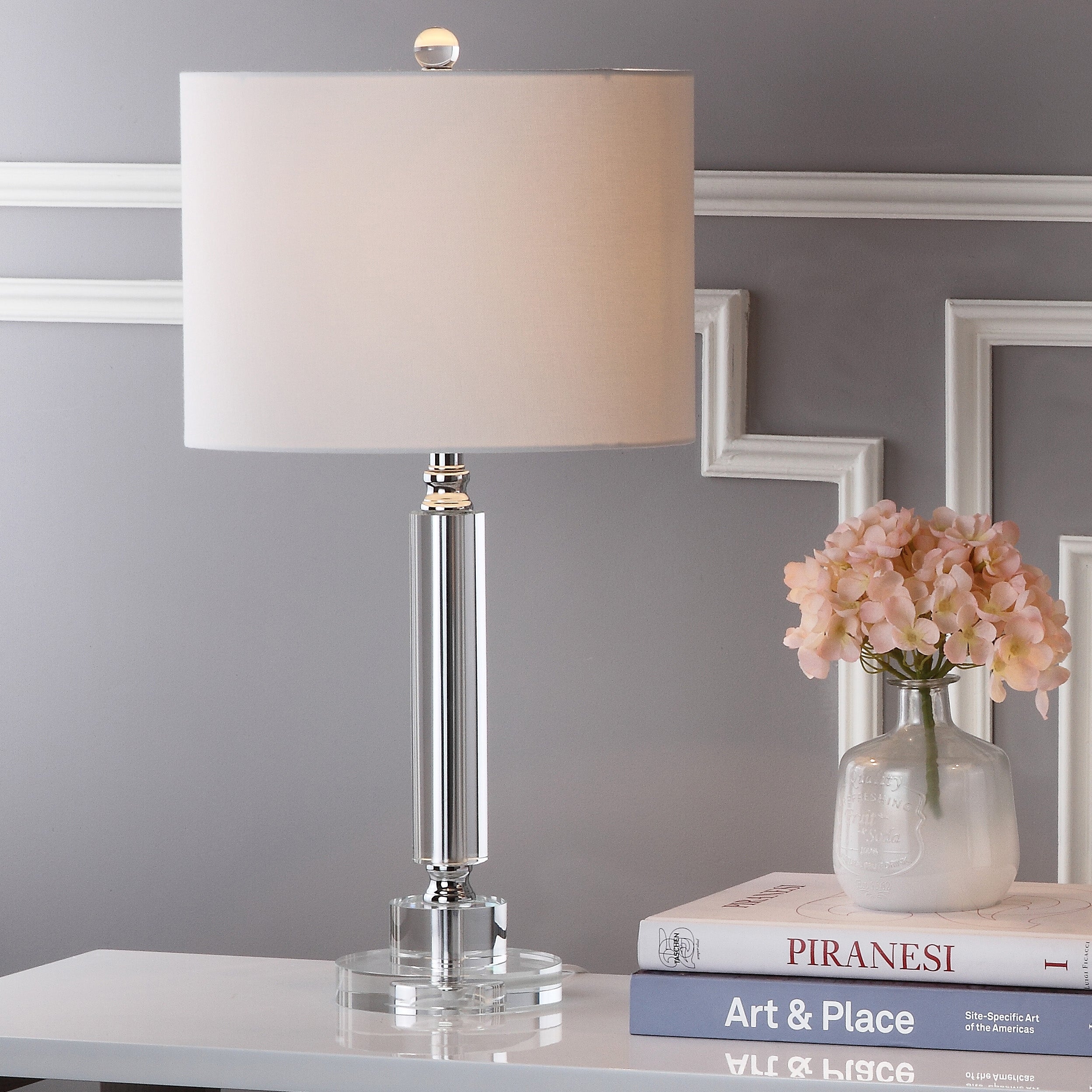 SAFAVIEH Lighting 25-inch Deco White Shade Column Crystal Table Lamp (Set of 2) - 13