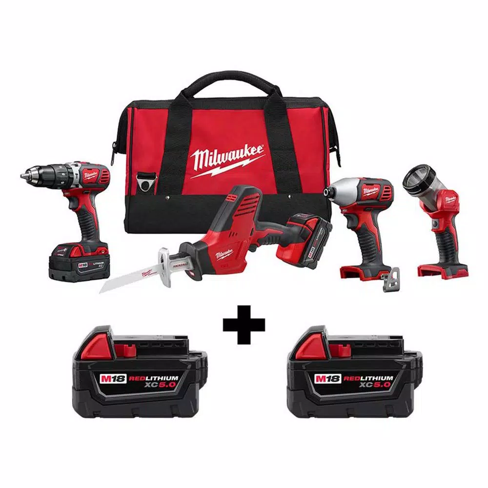 Milwaukee M18 18-Volt Lithium-Ion Cordless Combo Tool Kit (4-Tool) w/ 2 Additional 5.0Ah Batteries and#8211; XDC Depot - Mycitystee