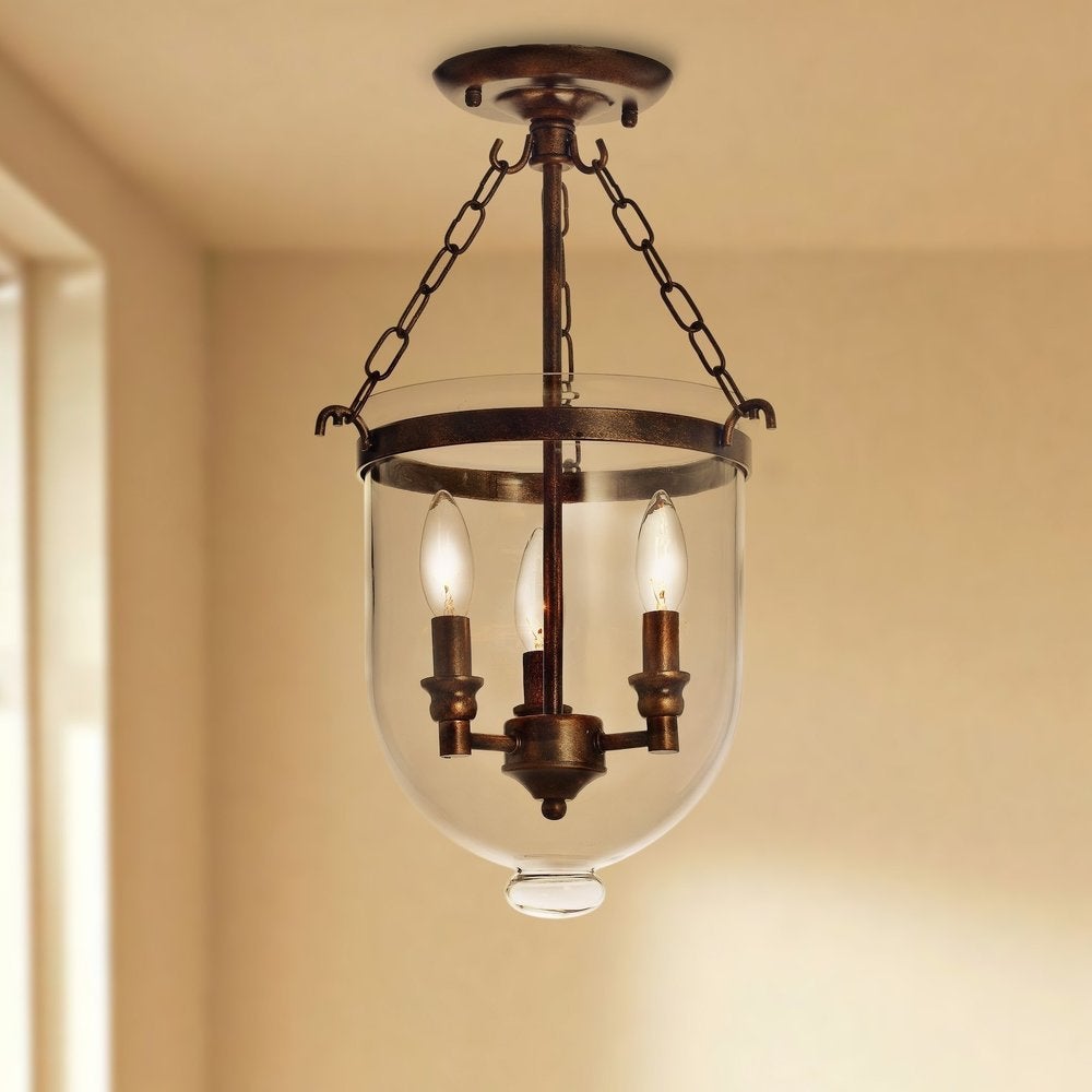 Copper Grove Antique Copper Glass Lantern Flush Mount Chandelier - Mycitystee