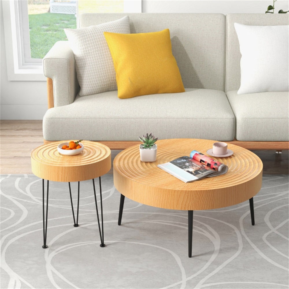 Set of 2 Solid Wood Farmhouse Round Coffee Tables - Mycitystee