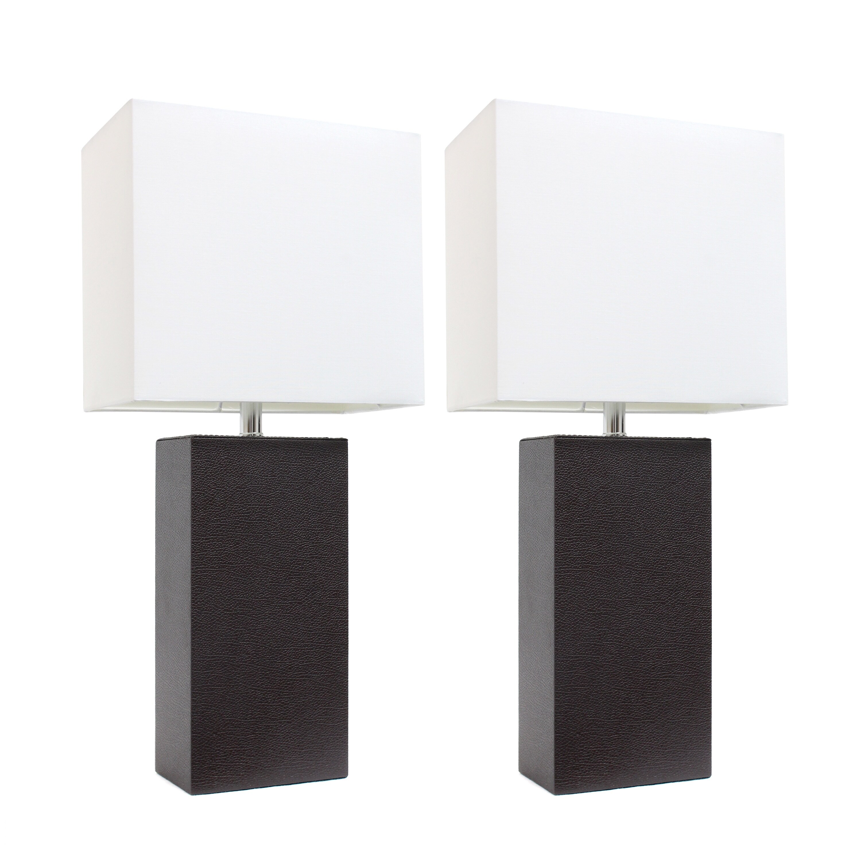 Porch and Den Fairway Brown Leather Table Lamps with White Fabric Shades (Set of 2) - Mycitystee
