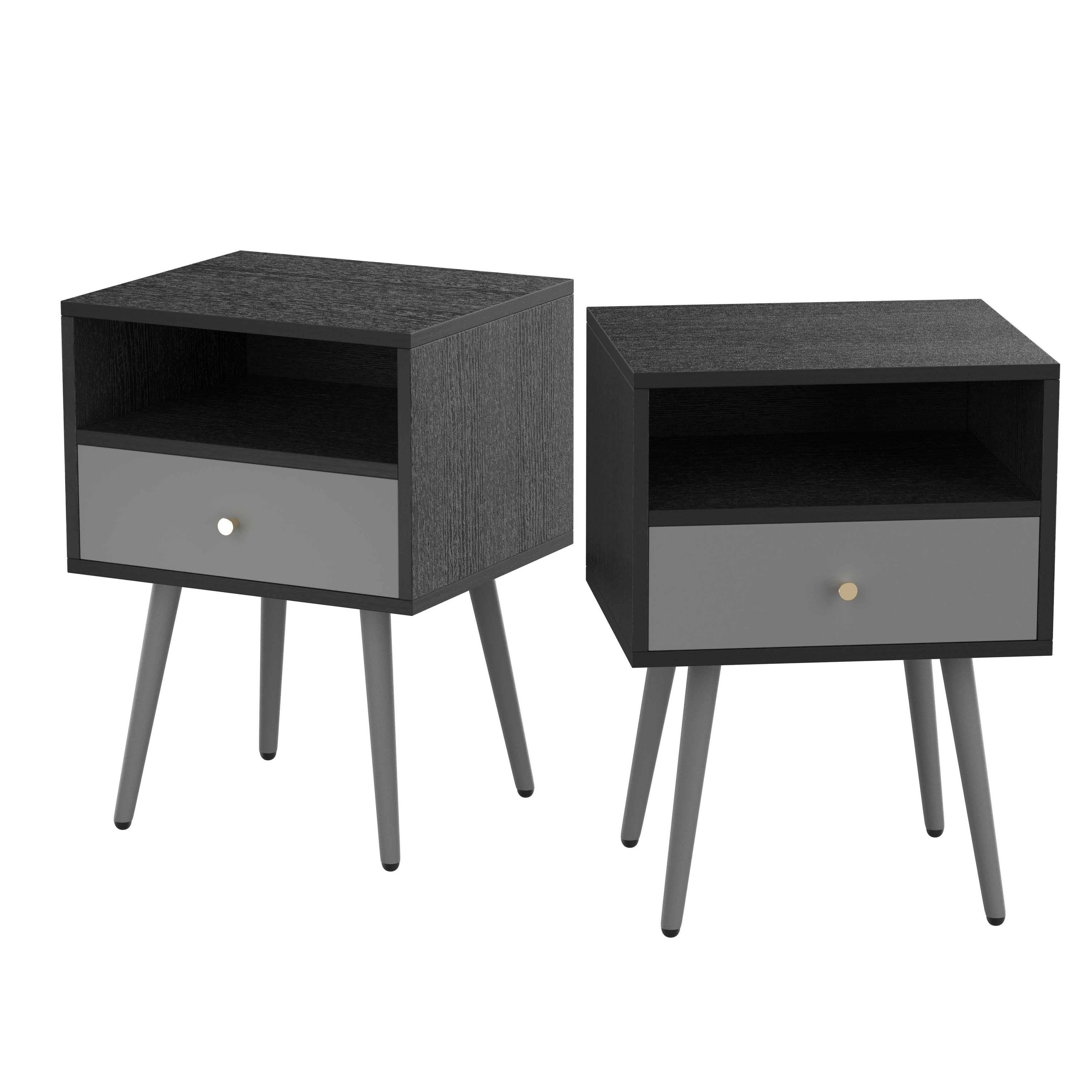Set of 2 Modern Bedside Tables， Nightstand with 1 Storage Drawer Chic Sofa Table for Bedroom Living Room Office - Mycitystee