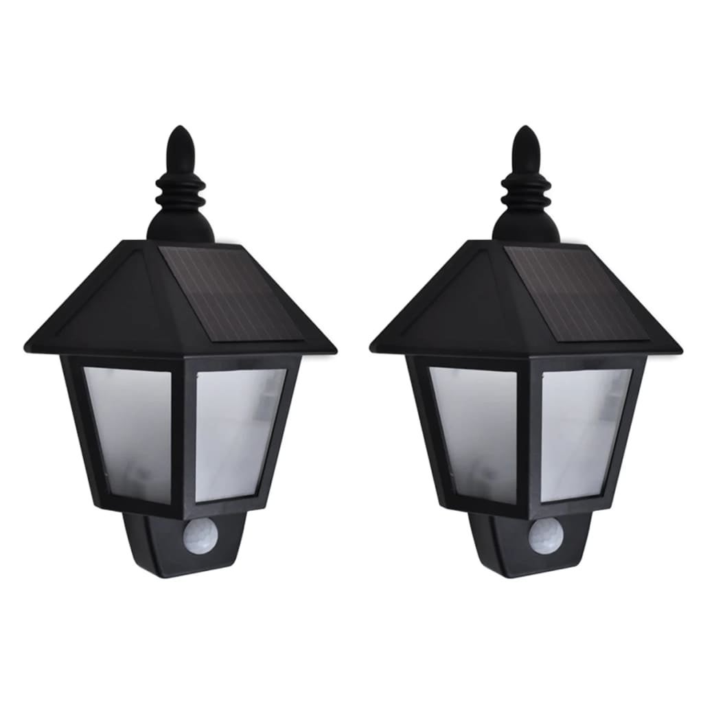Solar Wall Lamps 2 pcs with Motion Sensor Black - Mycitystee