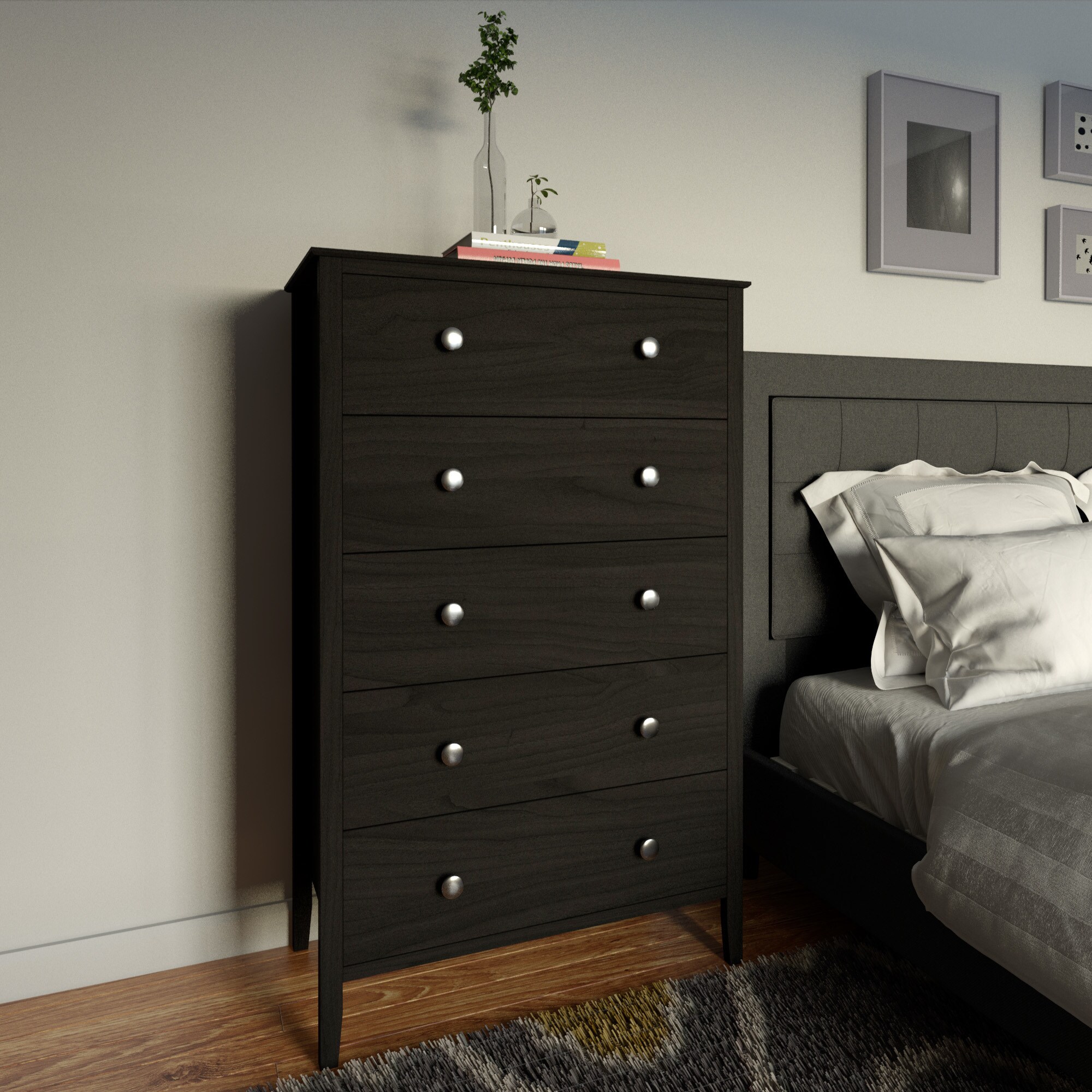 Porch and Den Dunder Black Pine 5-drawer Chest of Drawers - - 18116276 - Mycitystee