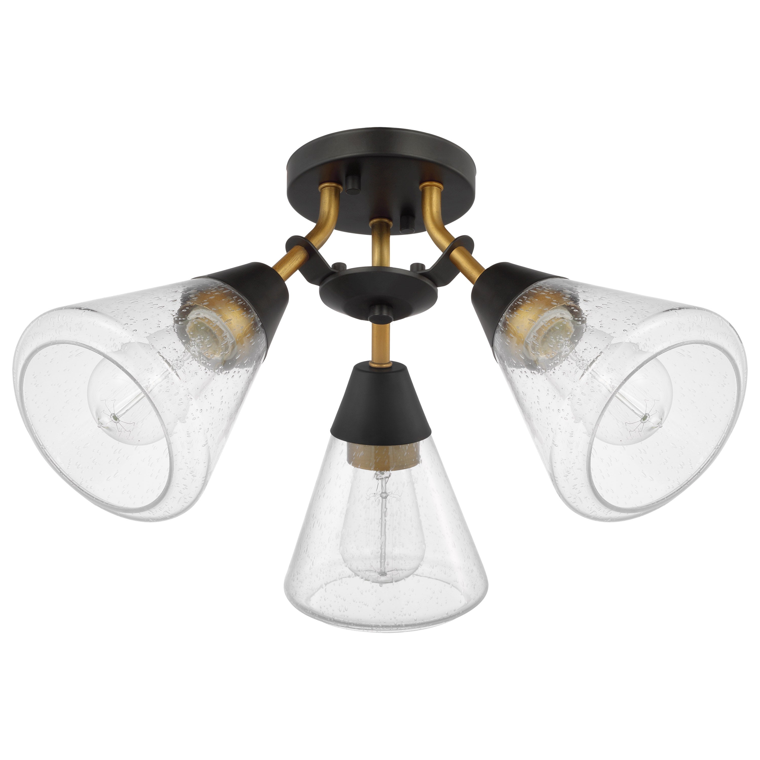Starlight 3 Light Semi Flush Mount Medium Base 60 Watt Matte Black Finish Clear Seeded Glass - Mycitystee