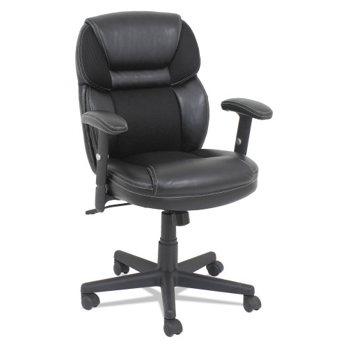 OIF Leather/Mesh Mid-Back Chair， Supports up to 250 lbs.， Black Seat/Black Back， Black Base (FL4213) - Mycitystee