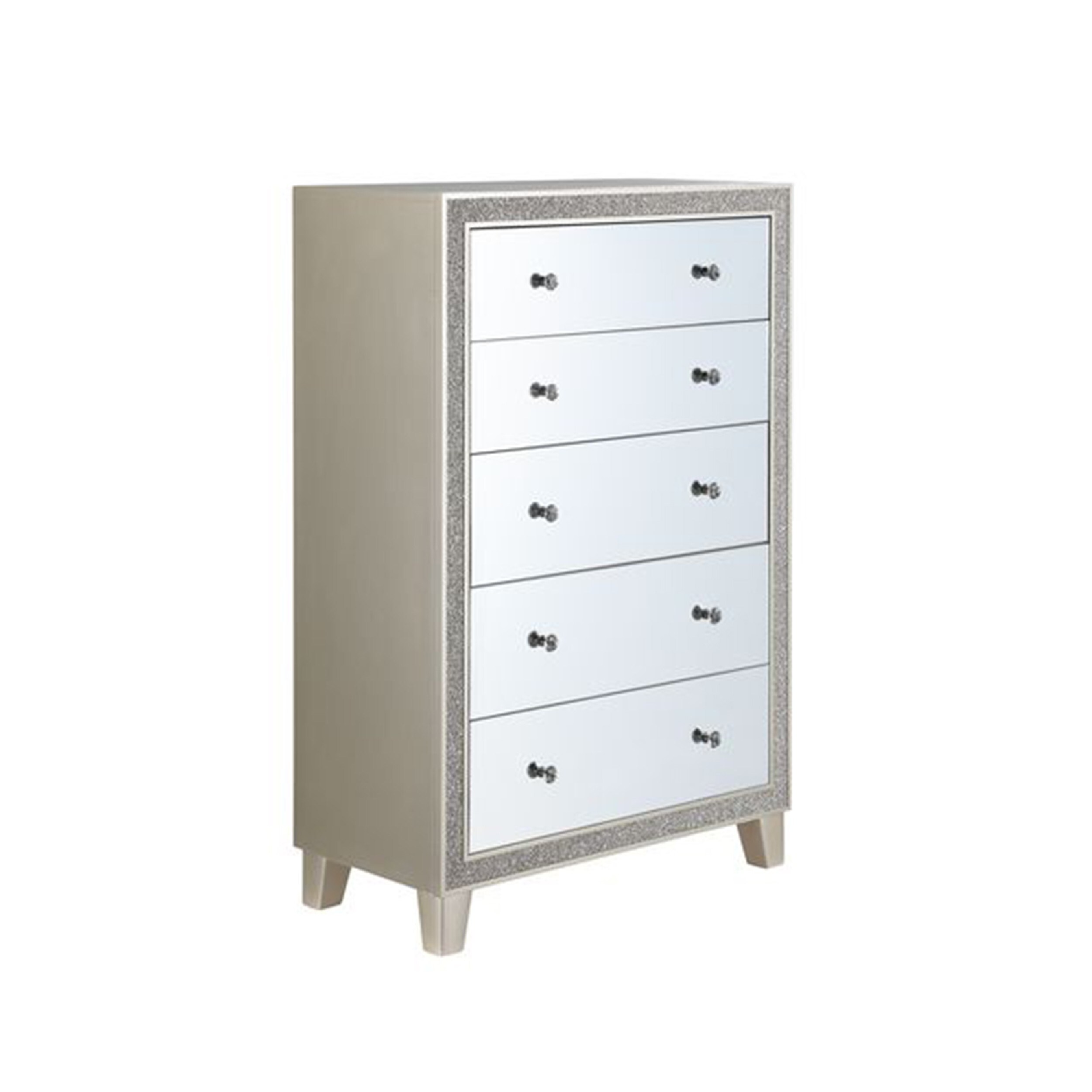 51 Inch Lee 5 Drawer Mirrored Tall Chest Dresser， Acrylic Trim， Champagne - - 35735285 - Mycitystee