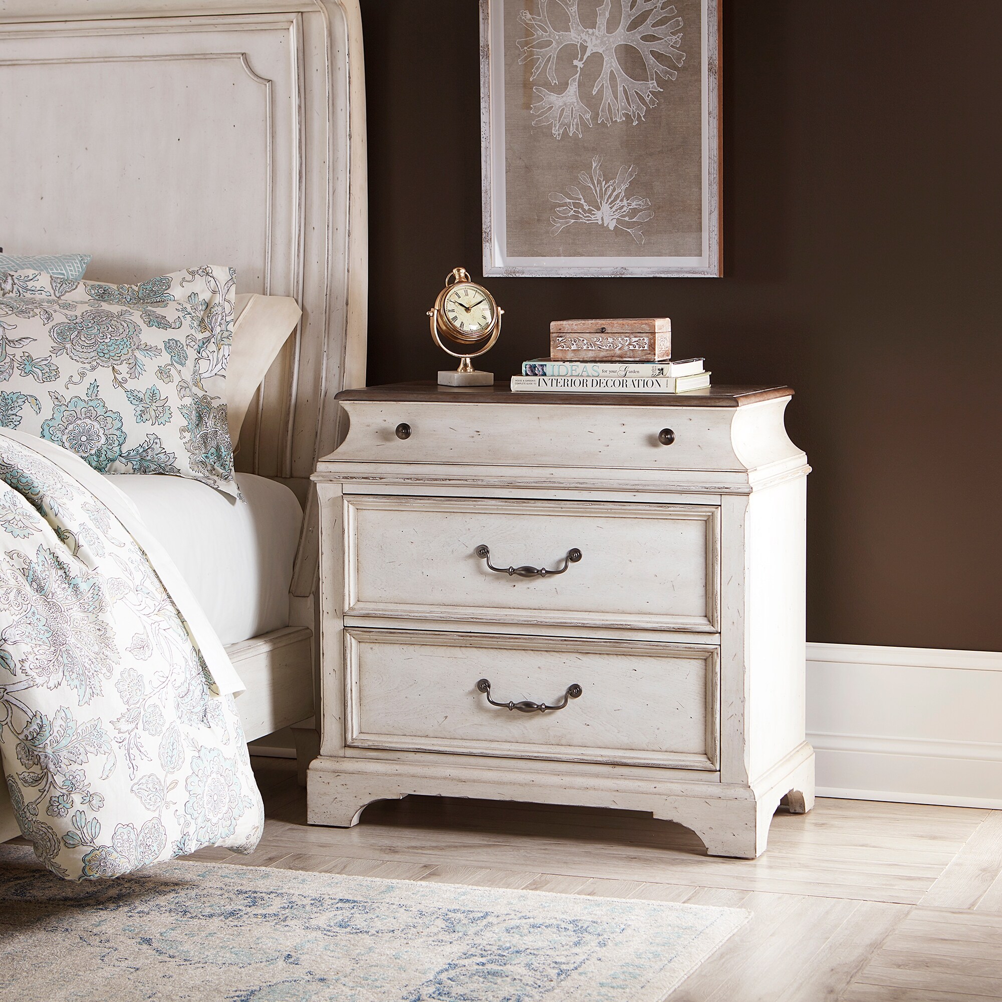 Abbey Road Porcelain White Churchill Brown Accent Chest - - 30529055 - Mycitystee