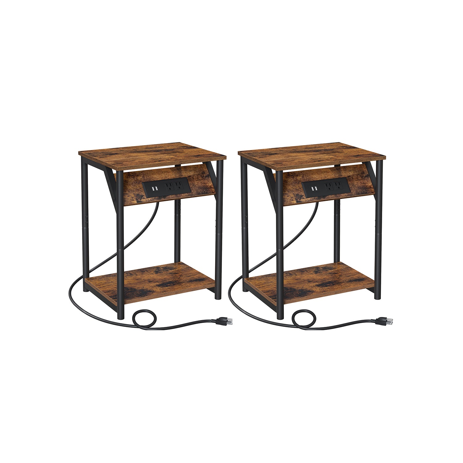 VASAGLE Set of 2 Side Tables with Charging StationRustic Brown + Black - Mycitystee