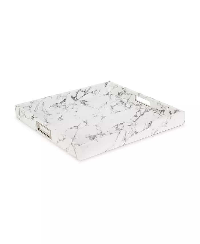 American Atelier Marble with Silver-Tone Stainless Steel Handles Tray - Mycitystee