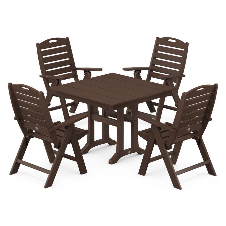 POLYWOOD Nautical Highback 5-Piece Farmhouse Trestle Dining Set in Mahogany - Mycitystee