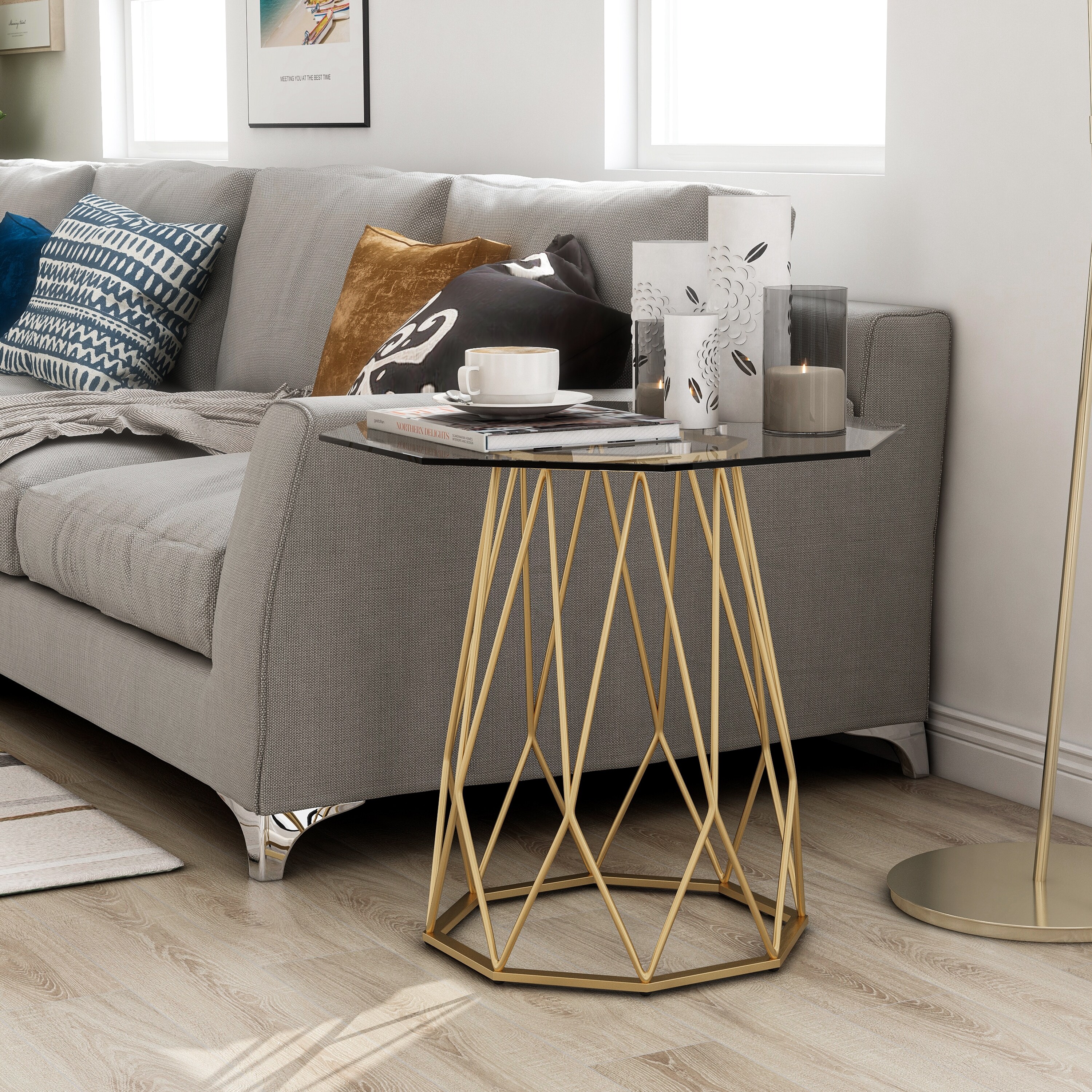 Furniture of America Parisa Contemporary 24-inch Glass Top Side Table - Mycitystee